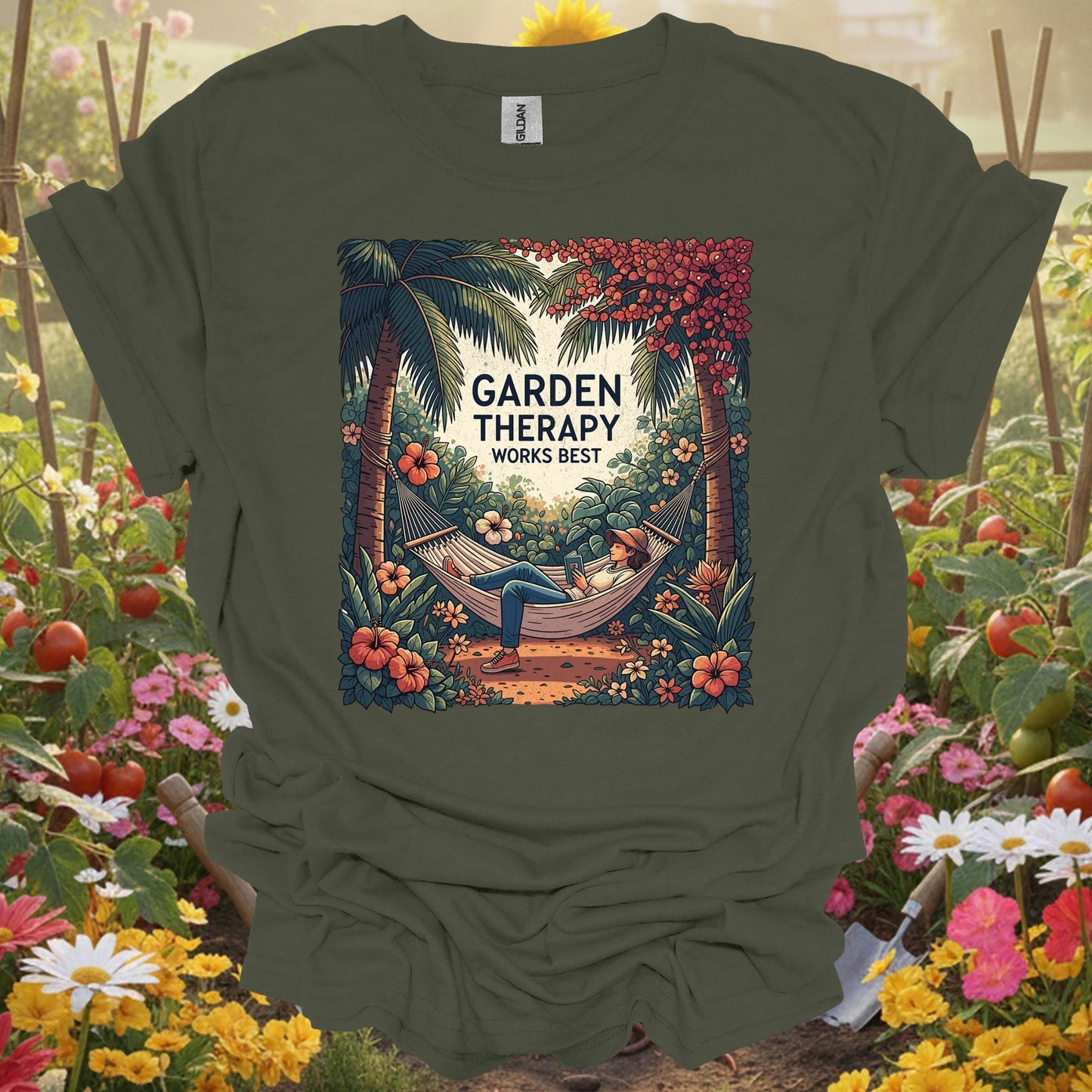 "Garden Therapy Works Best" Aesthetic Wellness Gardener Escape Shirt - GardeningTshirts