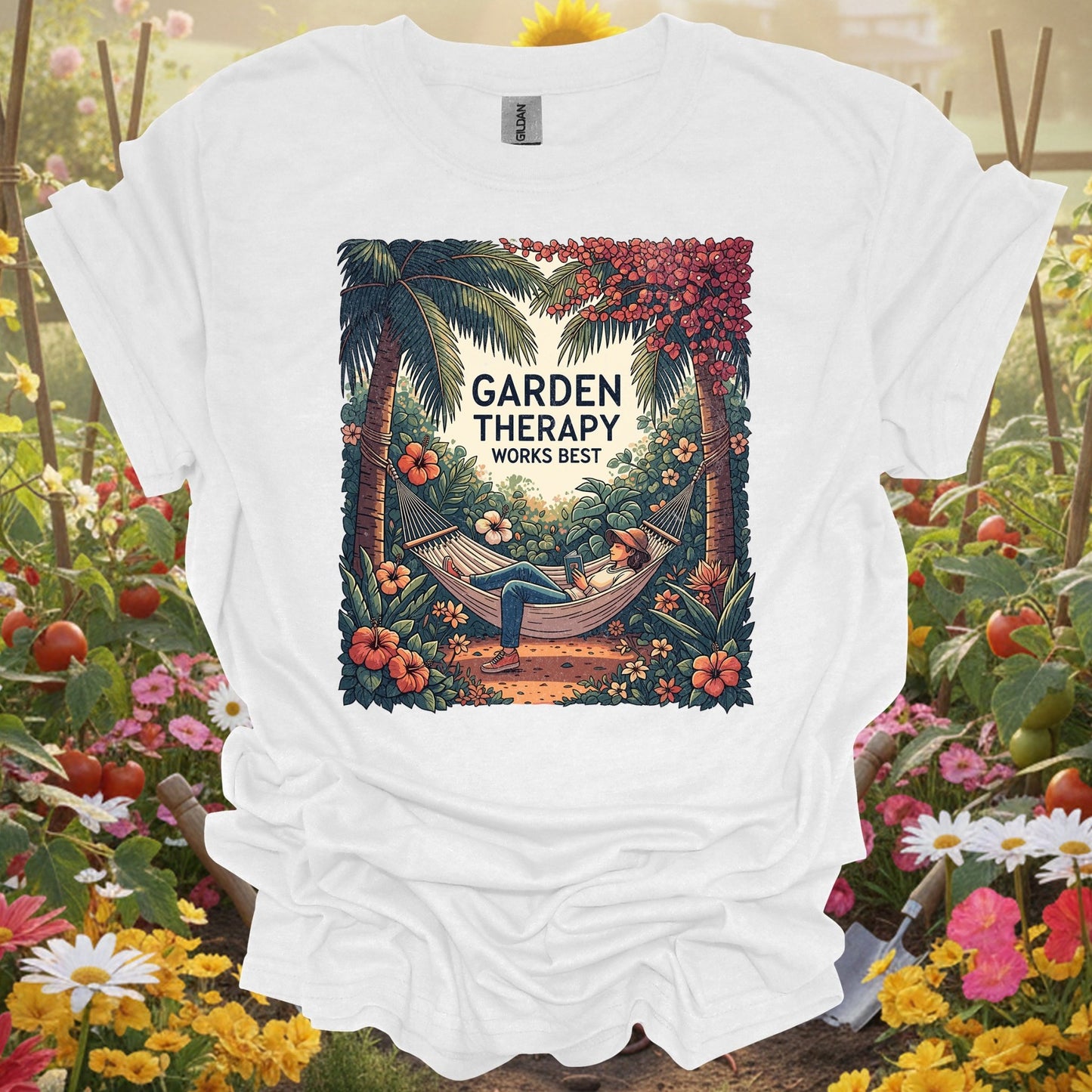 "Garden Therapy Works Best" Aesthetic Wellness Gardener Escape Shirt - GardeningTshirts