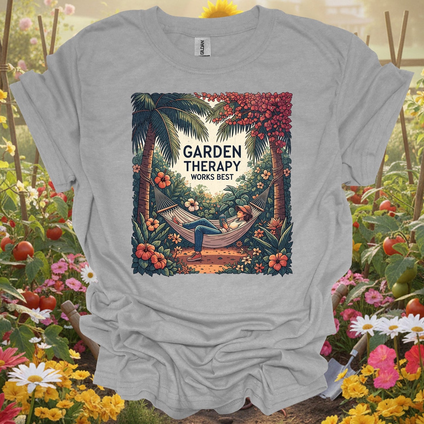 "Garden Therapy Works Best" Aesthetic Wellness Gardener Escape Shirt - GardeningTshirts