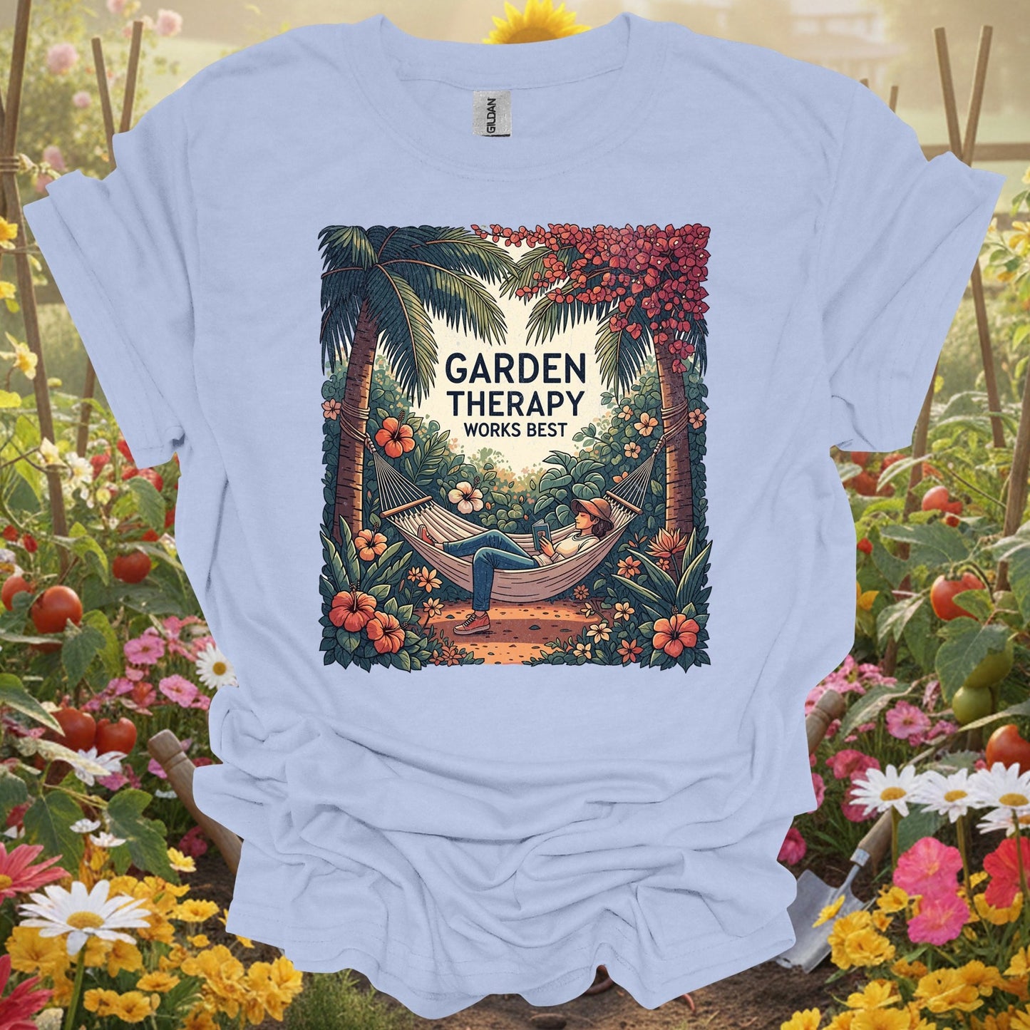 "Garden Therapy Works Best" Aesthetic Wellness Gardener Escape Shirt - GardeningTshirts
