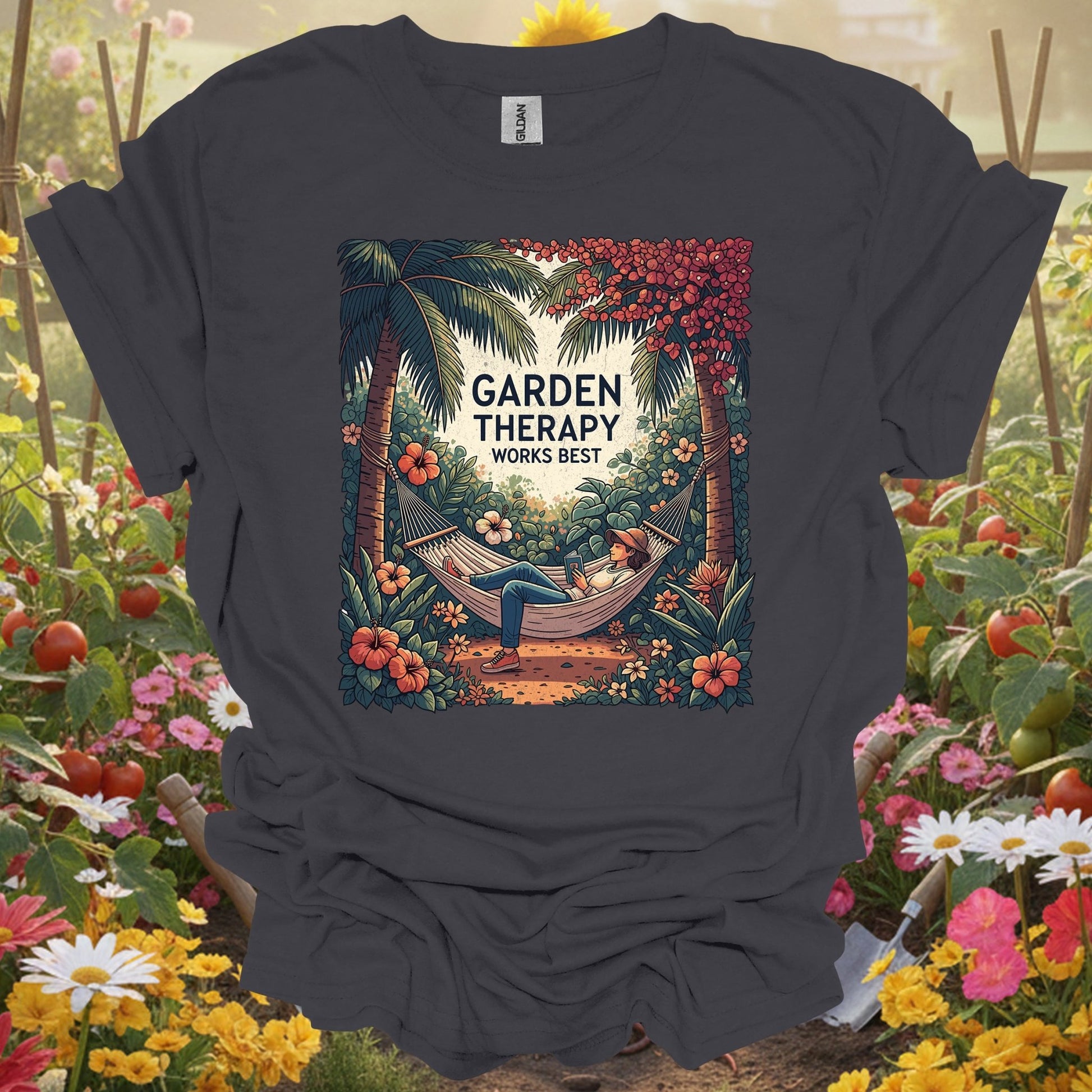 "Garden Therapy Works Best" Aesthetic Wellness Gardener Escape Shirt - GardeningTshirts