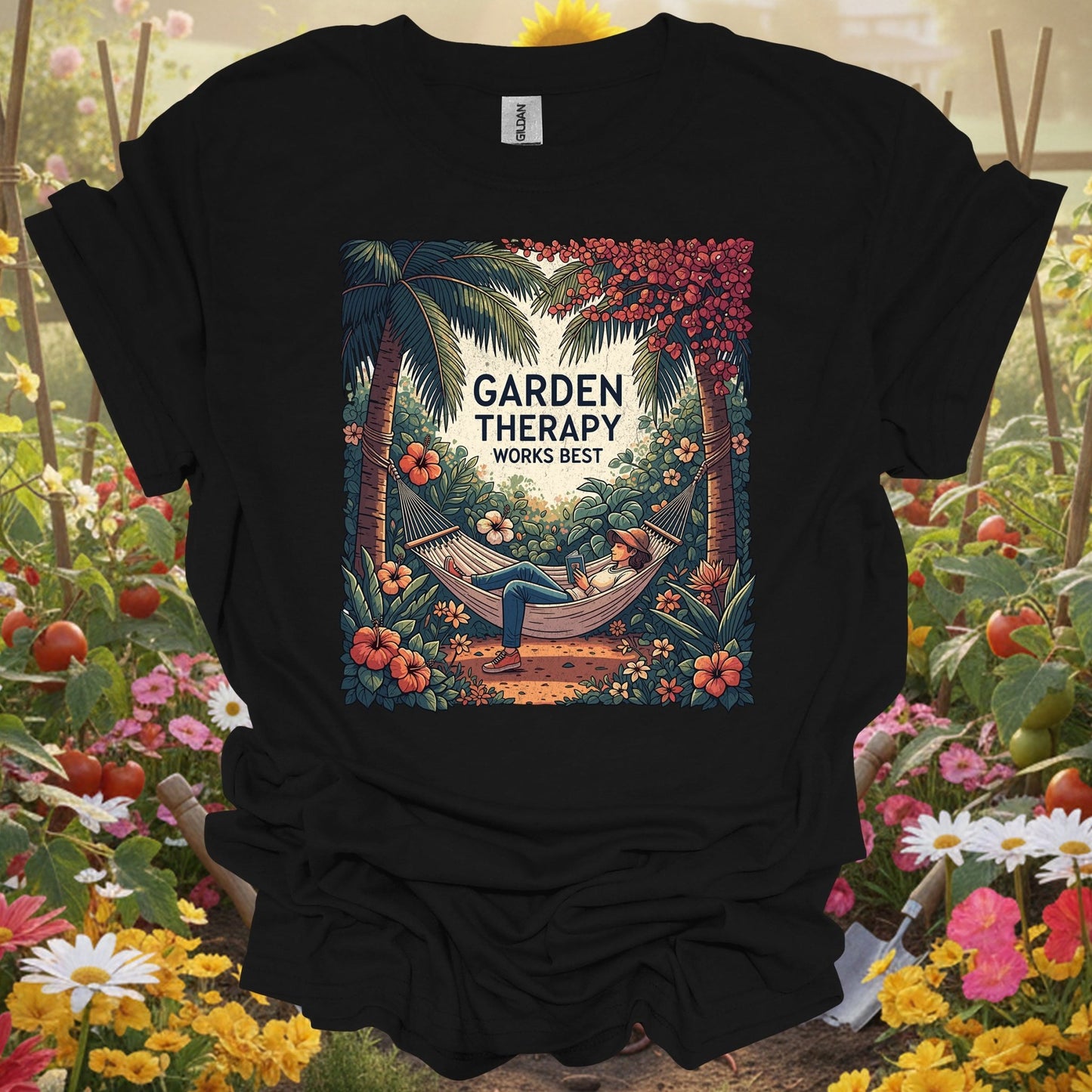 "Garden Therapy Works Best" Aesthetic Wellness Gardener Escape Shirt - GardeningTshirts
