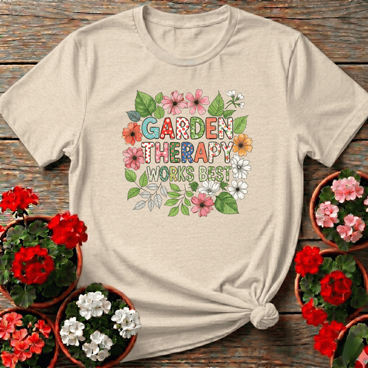Garden Therapy Works Best Cheerful Flower Doodle Tee - GardeningTshirts