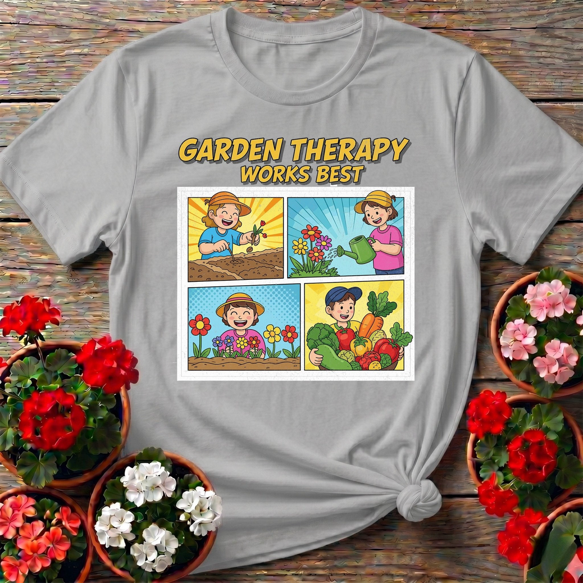 Garden Therapy Works Best Comic Panel Tee - GardeningTshirts