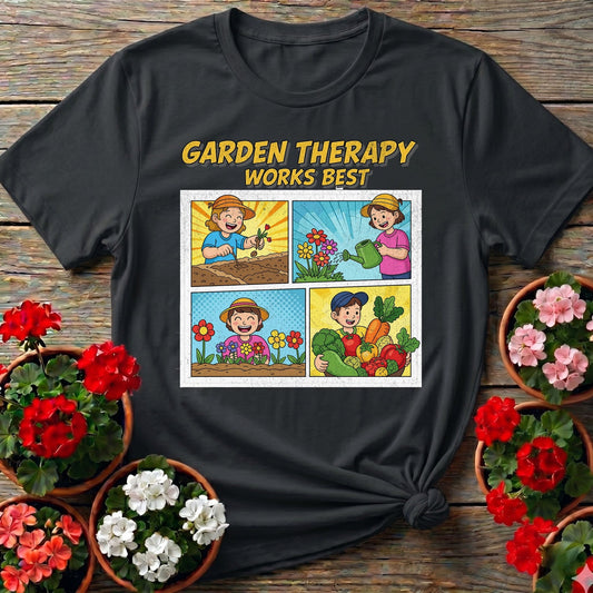Garden Therapy Works Best Comic Panel Tee - GardeningTshirts