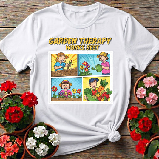 Garden Therapy Works Best Comic Panel Tee - GardeningTshirts