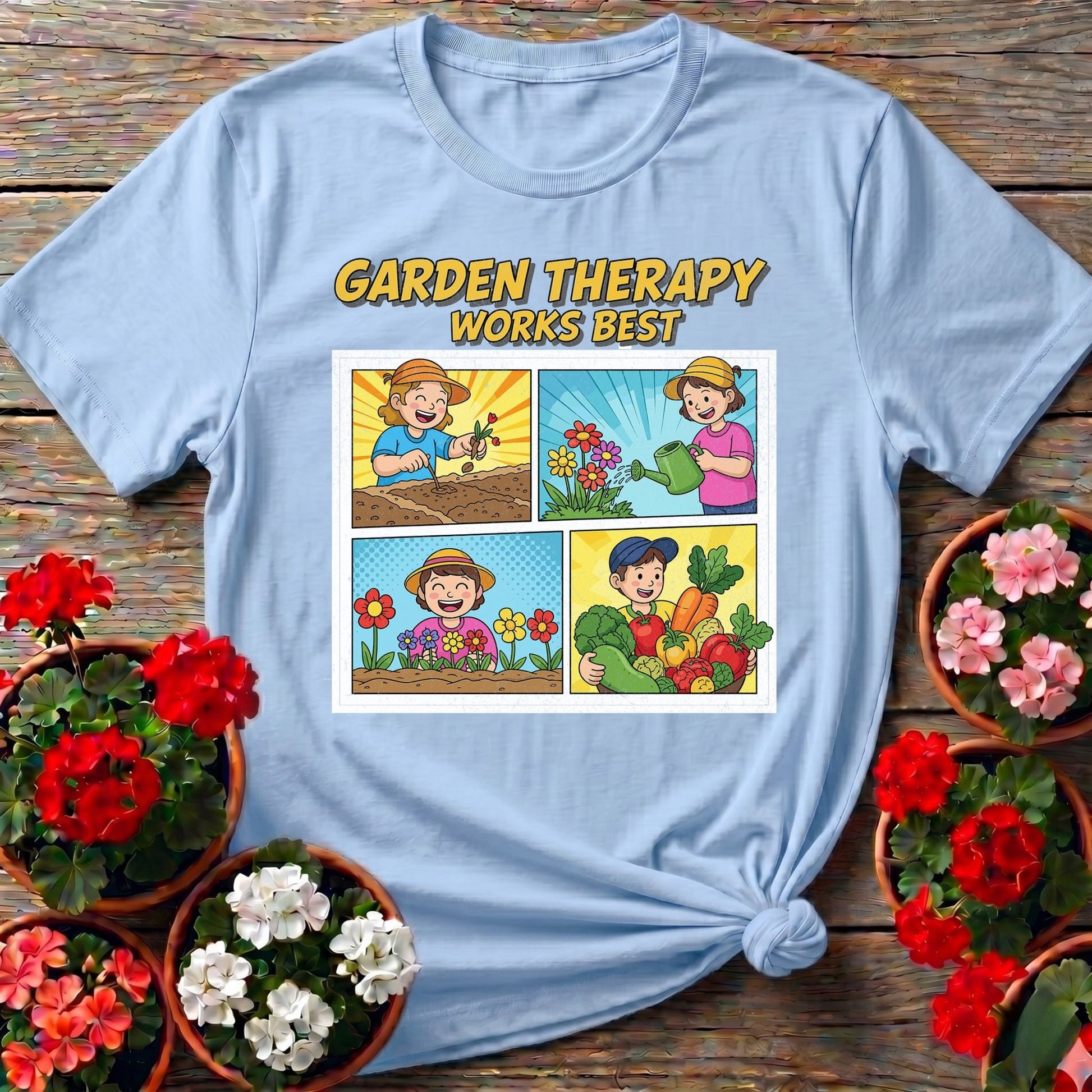 Garden Therapy Works Best Comic Panel Tee - GardeningTshirts
