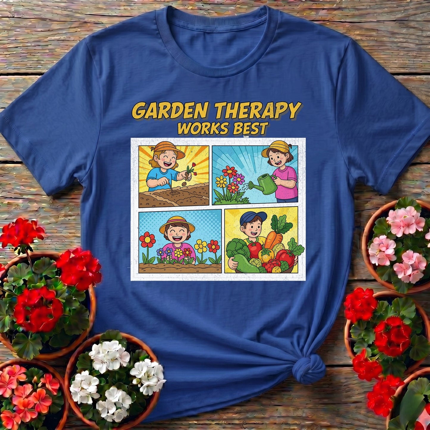 Garden Therapy Works Best Comic Panel Tee - GardeningTshirts