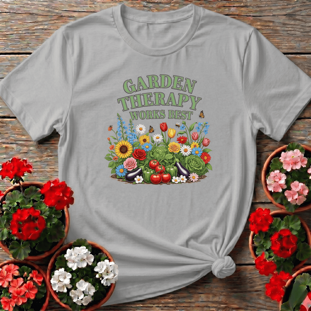 Garden Therapy Works Best Vibrant Botanical Tee - GardeningTshirts