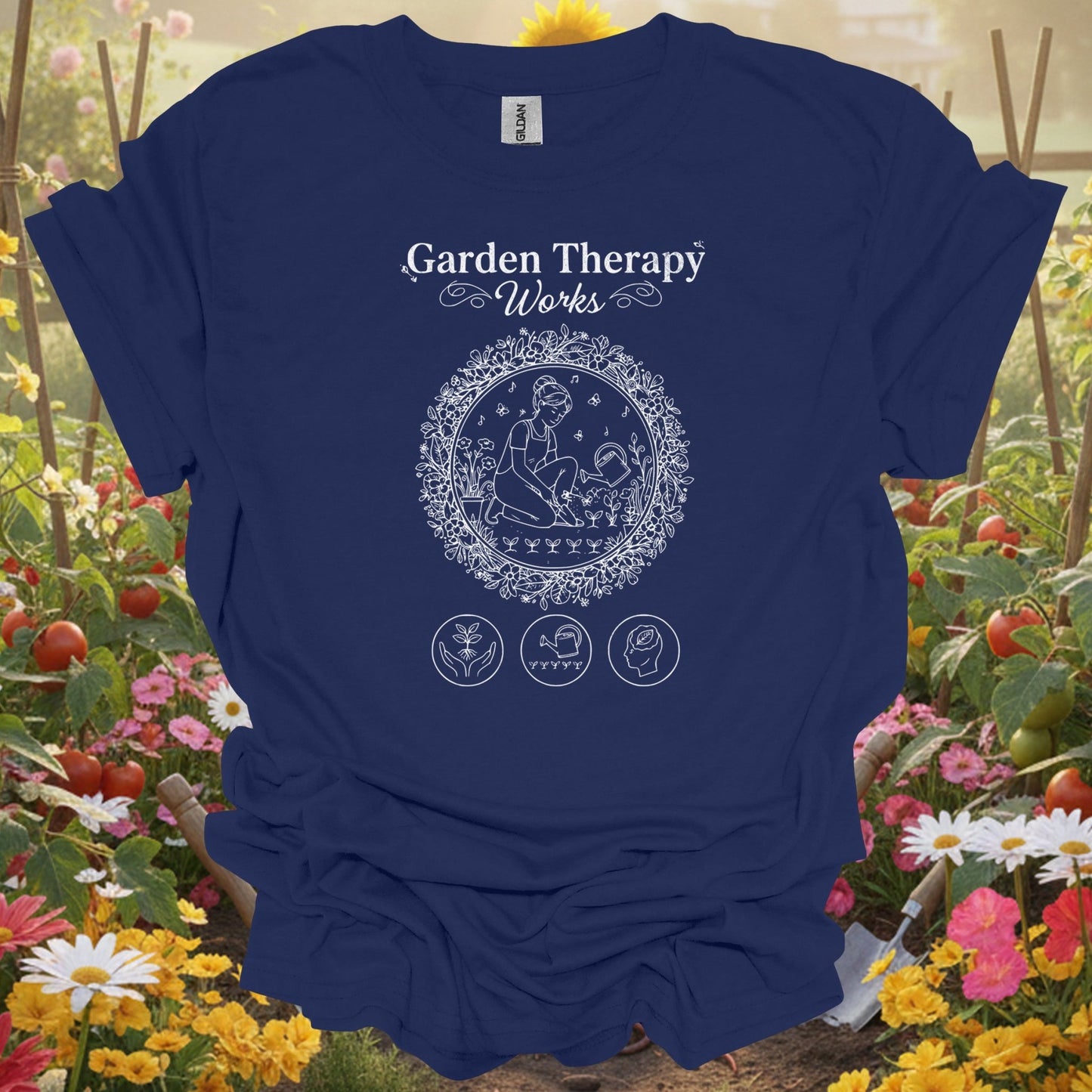 "Garden Therapy Works" Vintage Botanical T-Shirt - GardeningTshirts