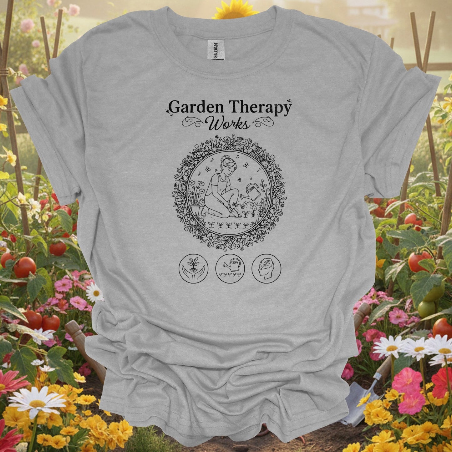 "Garden Therapy Works" Vintage Botanical T-Shirt - GardeningTshirts