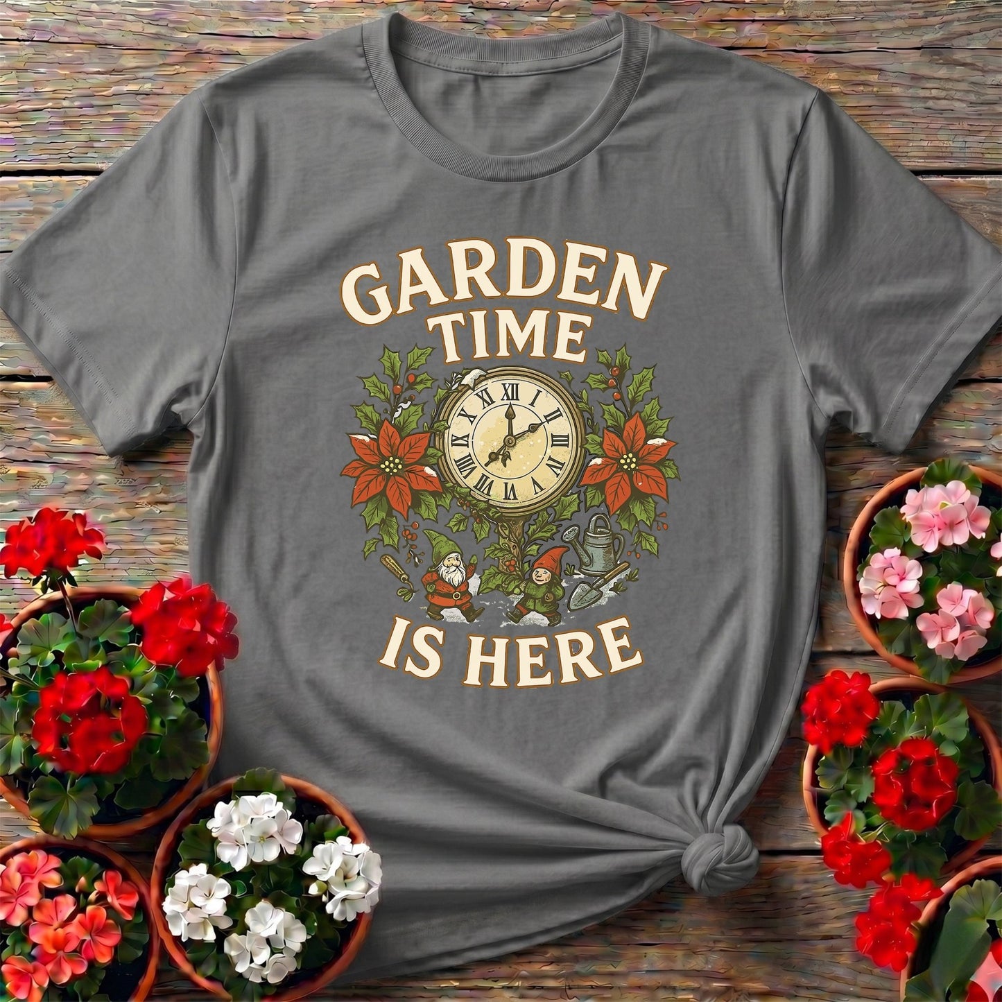 Garden Time Is Here Christmas Gnome T-shirt - GardeningTshirts
