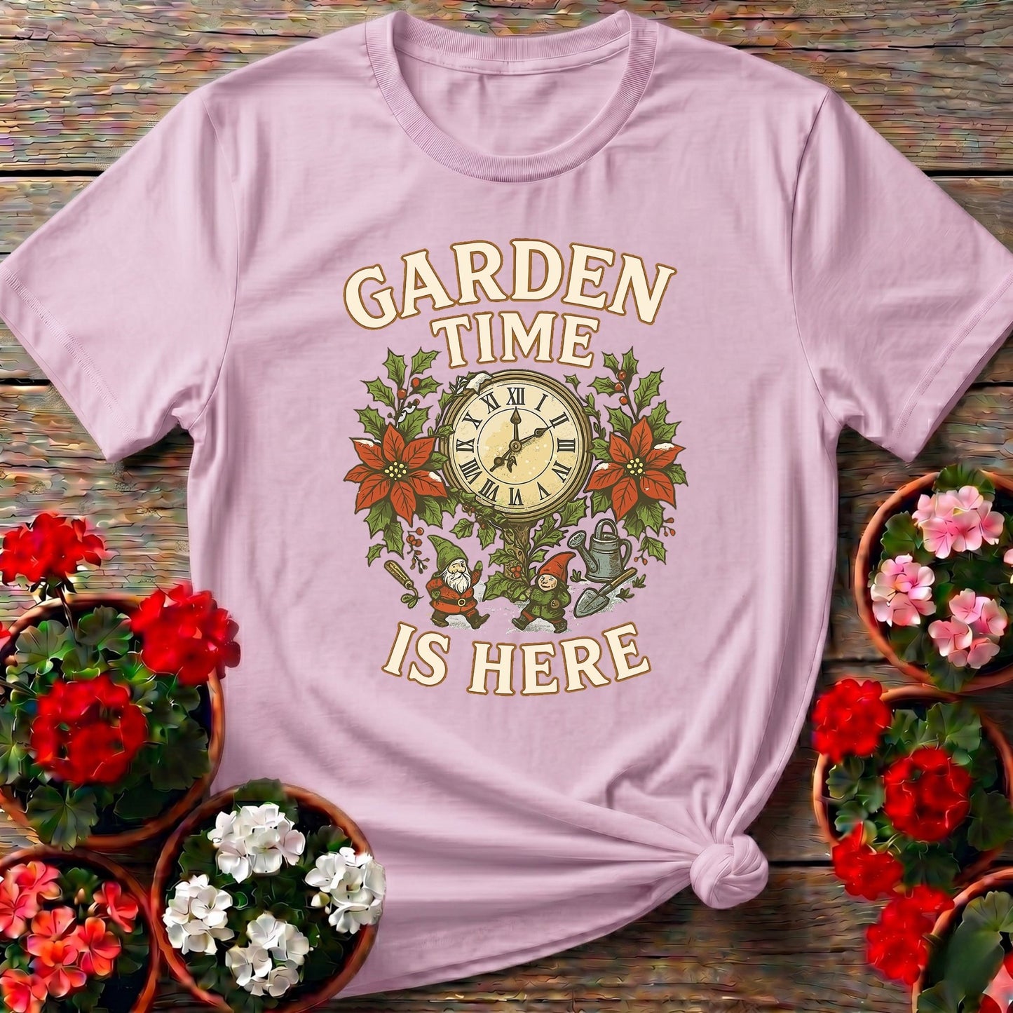 Garden Time Is Here Christmas Gnome T-shirt - GardeningTshirts