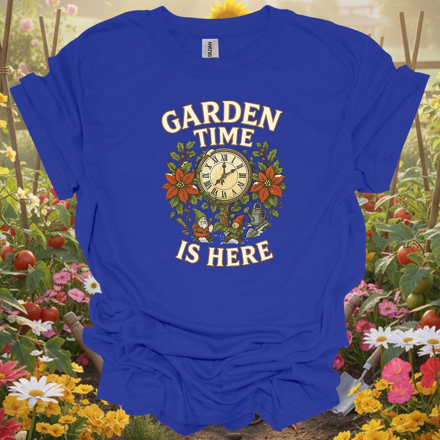 "Garden Time Is Here" Christmas Gnome T-Shirt - GardeningTshirts