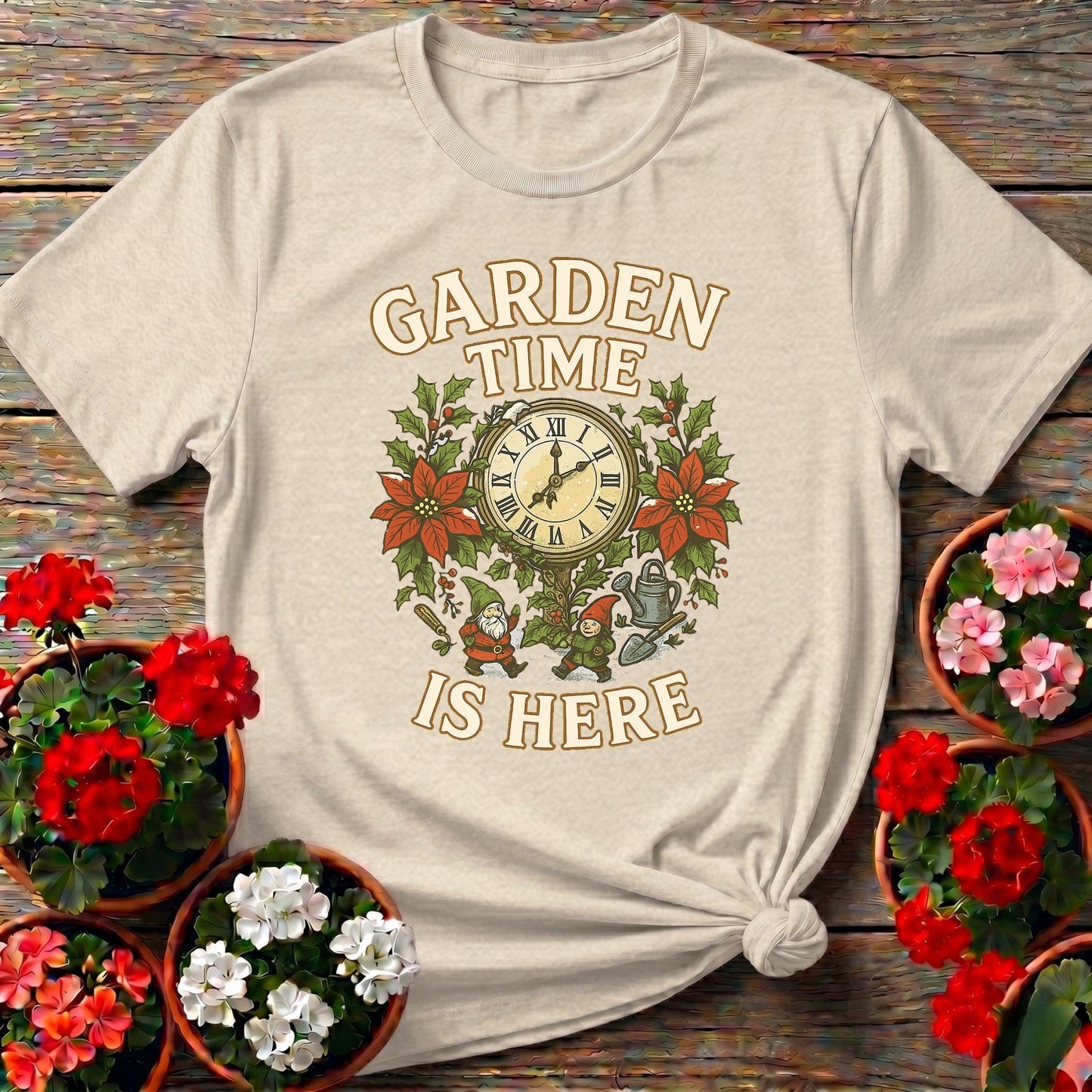 Garden Time Is Here Christmas Gnome T-shirt - GardeningTshirts