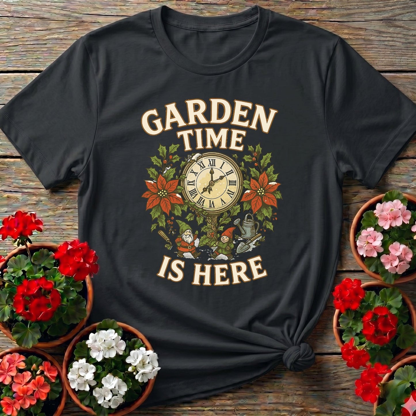 Garden Time Is Here Christmas Gnome T-shirt - GardeningTshirts
