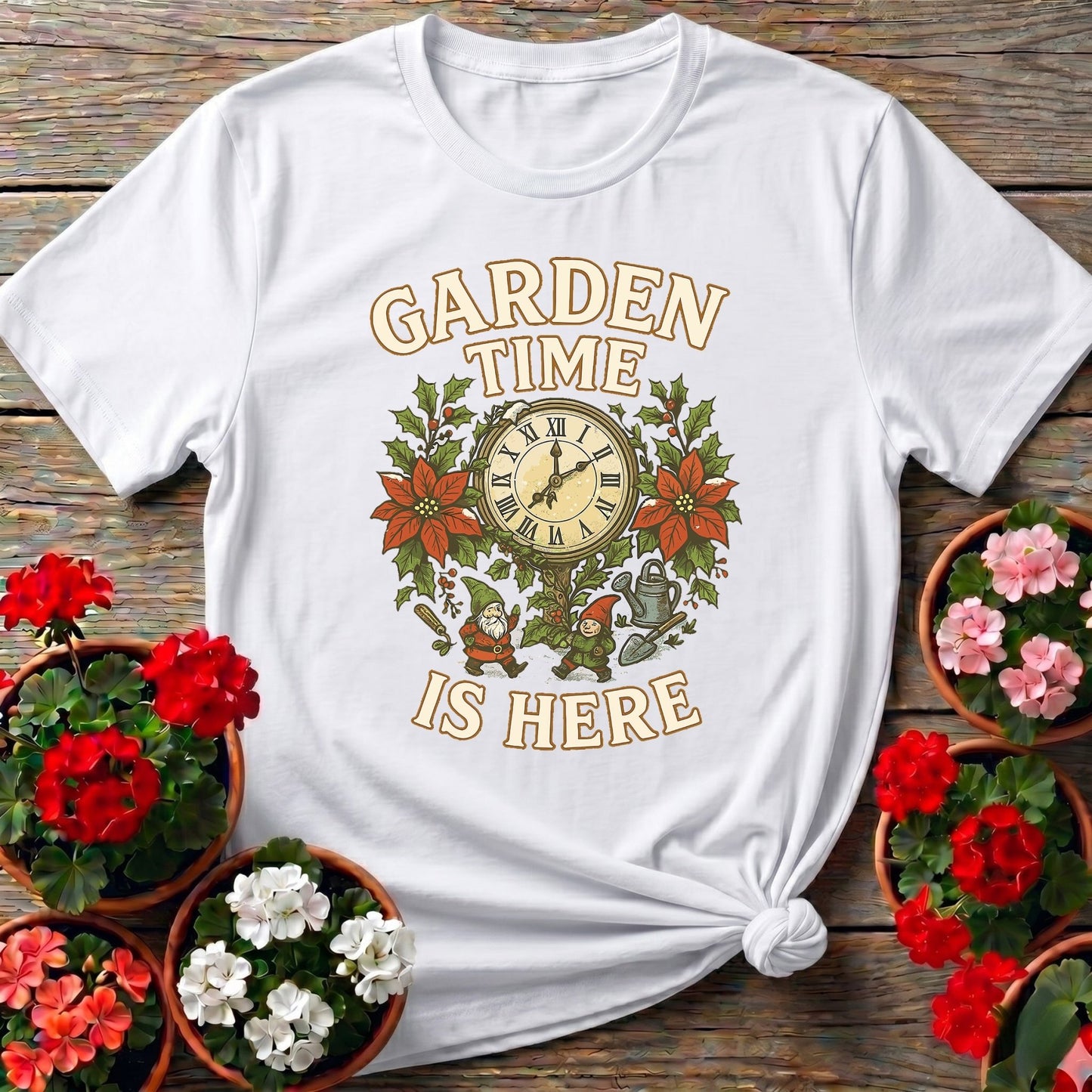 Garden Time Is Here Christmas Gnome T-shirt - GardeningTshirts