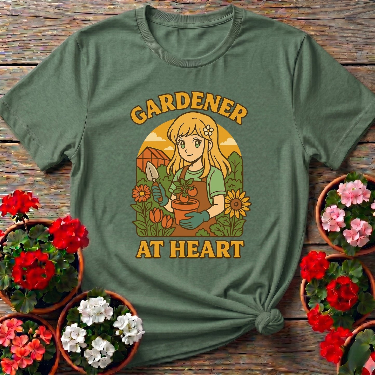 Gardener At Heart Anime Wholesome Plant Lover Tee - GardeningTshirts