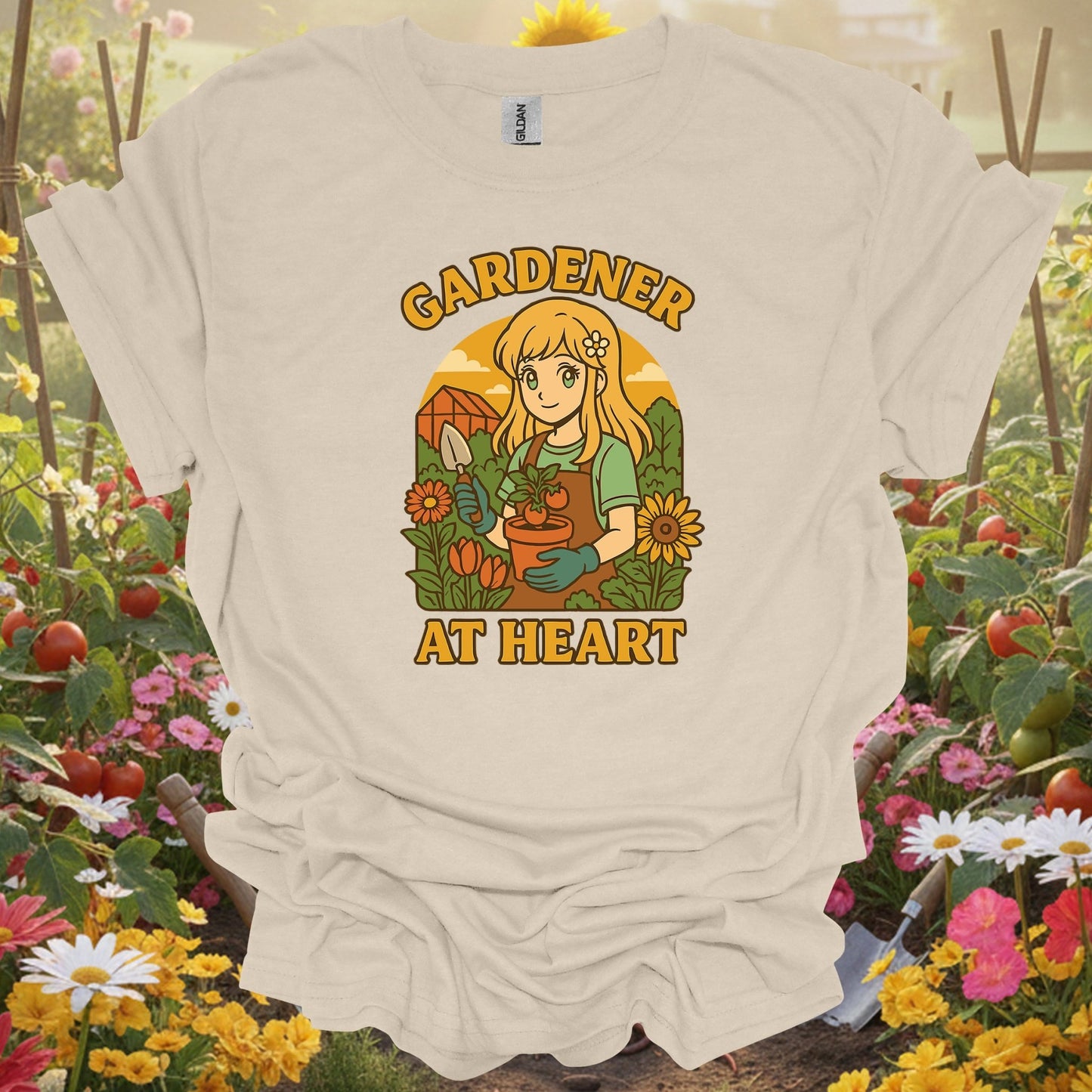Natural tshirt showing gardener at heart anime wholesome plant lover for people who love plants