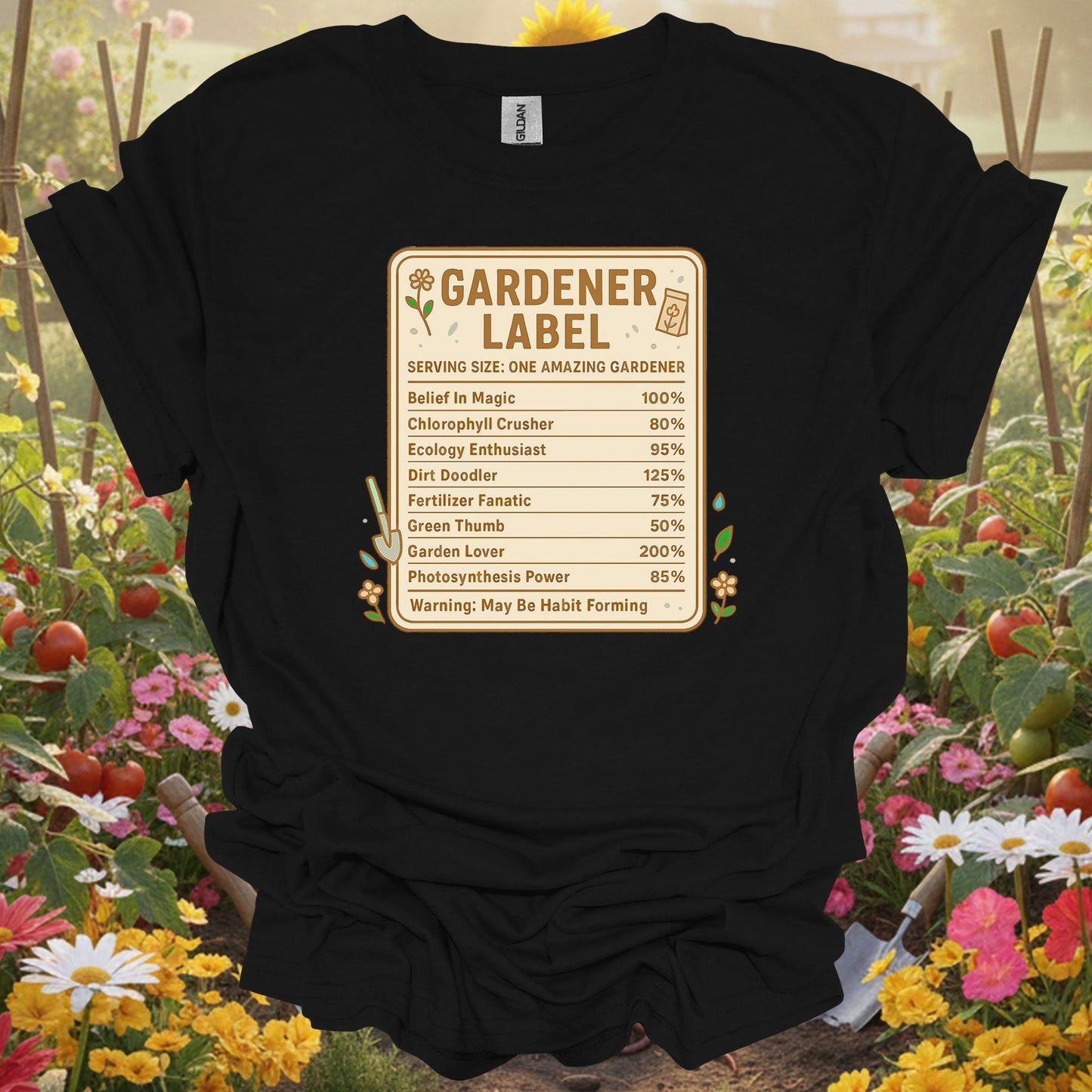 Military green gardener label funny gardening gardening shirt for serious gardeners, landscape pros, traditionalists, funn...
