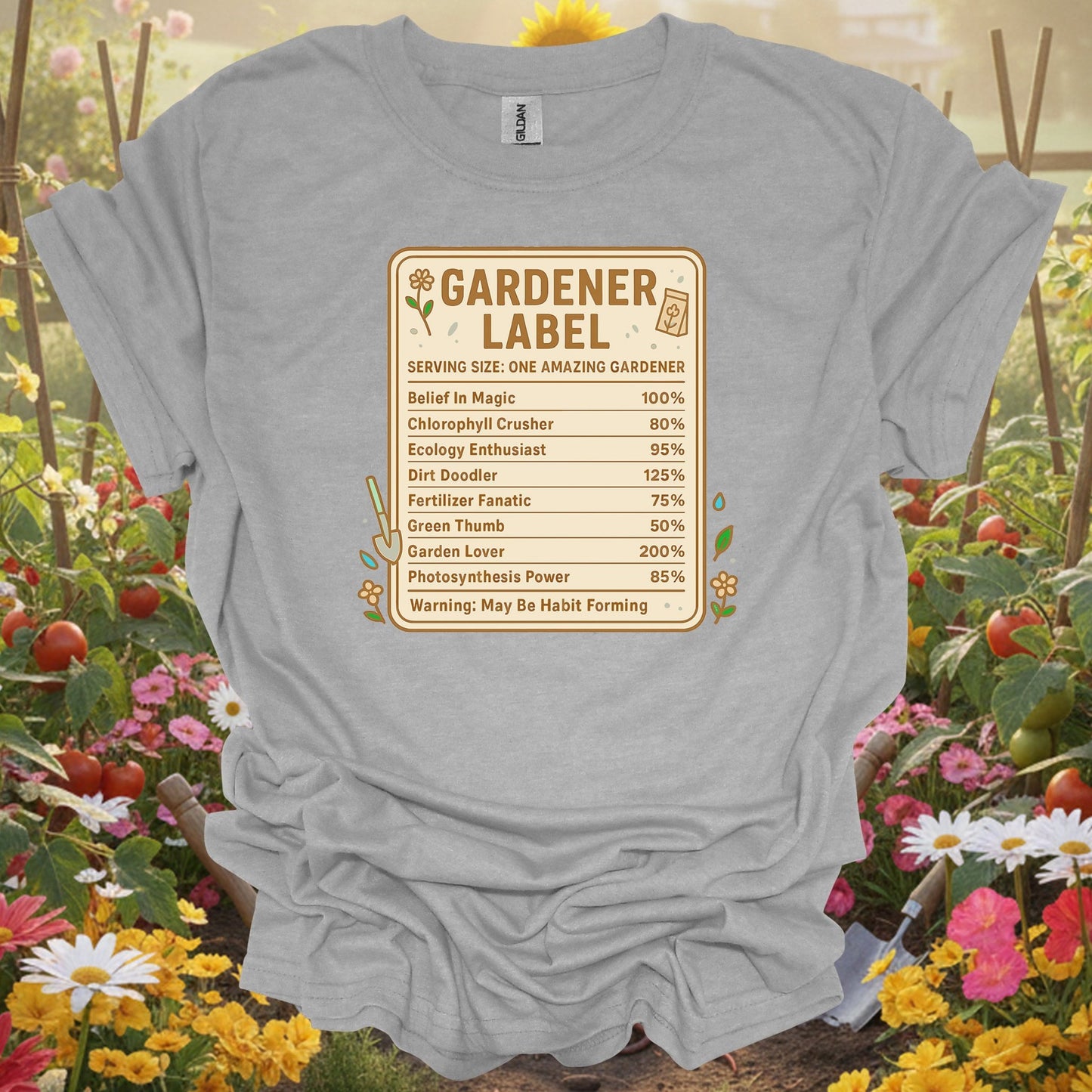 White gardener label funny gardening gardening shirt for serious gardeners, landscape pros, traditionalists, funny plant f...