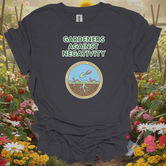 Charcoal tee showing gardeners against negativity funny worm for plant lovers