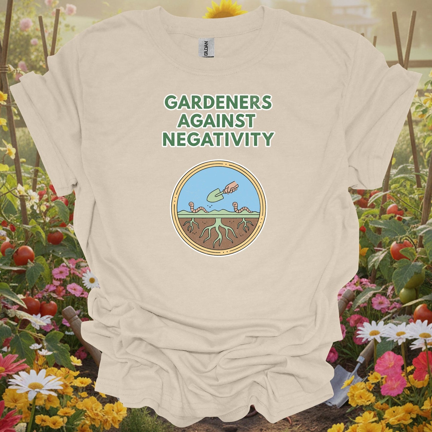 Natural tshirt showing gardeners against negativity funny worm for people who love plants