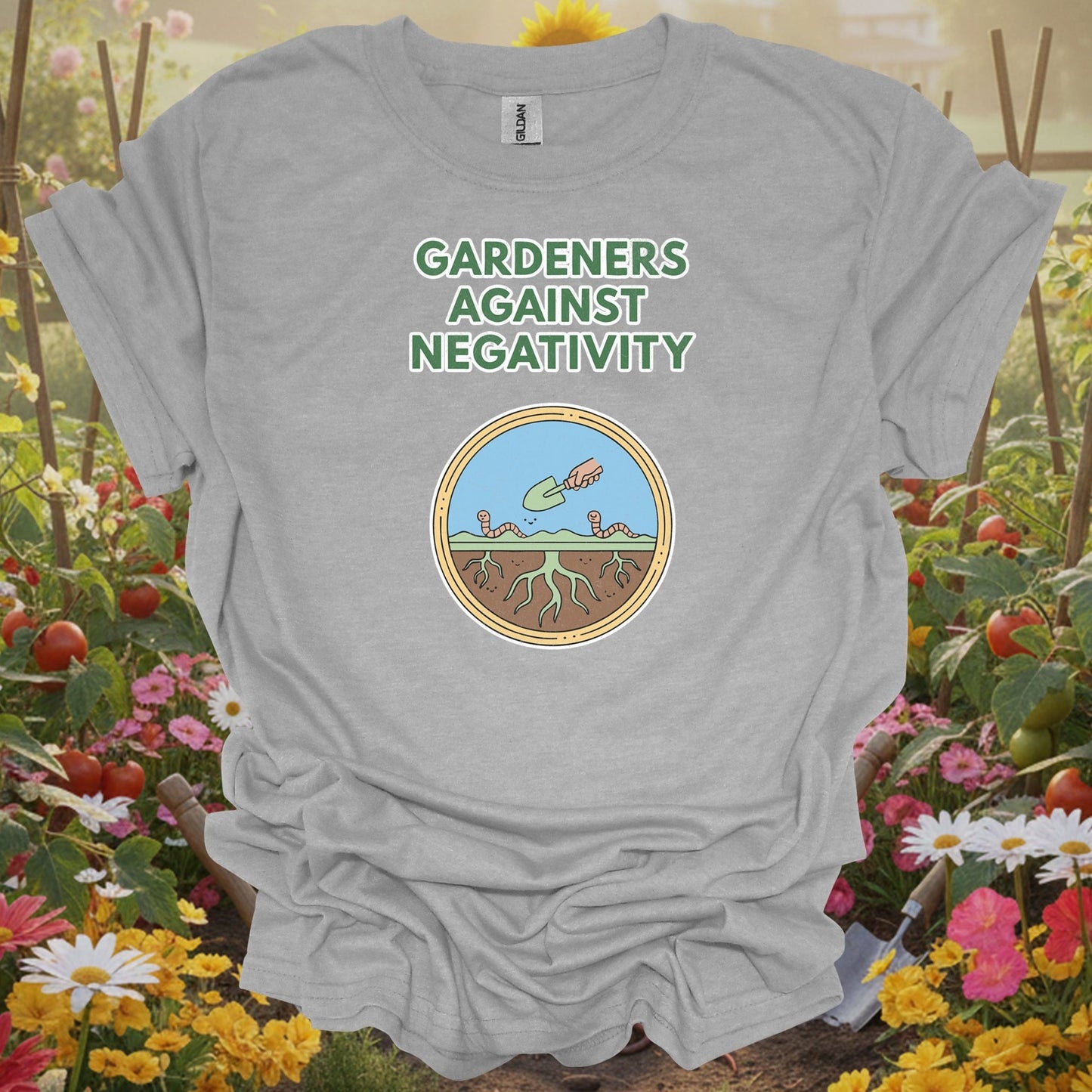Sport Grey tshirt showing gardeners against negativity funny worm for backyard growers
