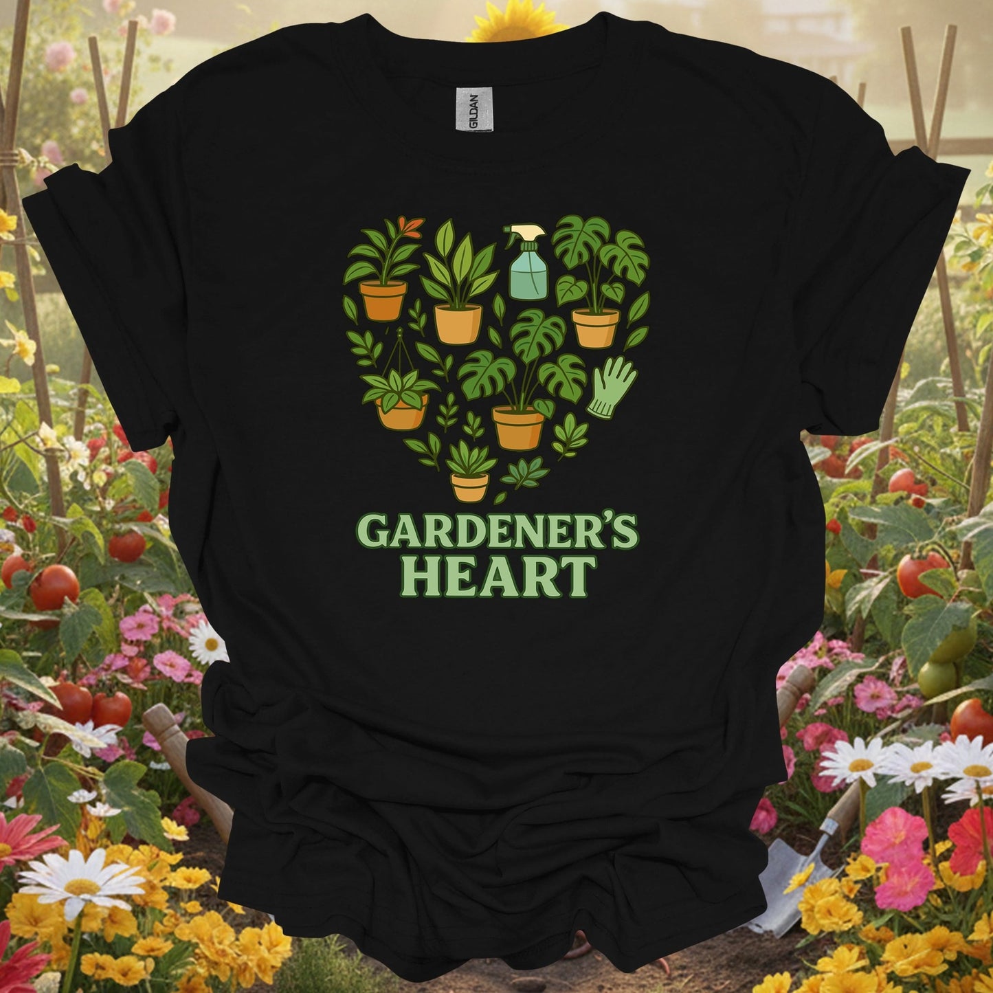 Black shirt showing gardener's heart houseplant edition monstera for outdoor enthusiasts