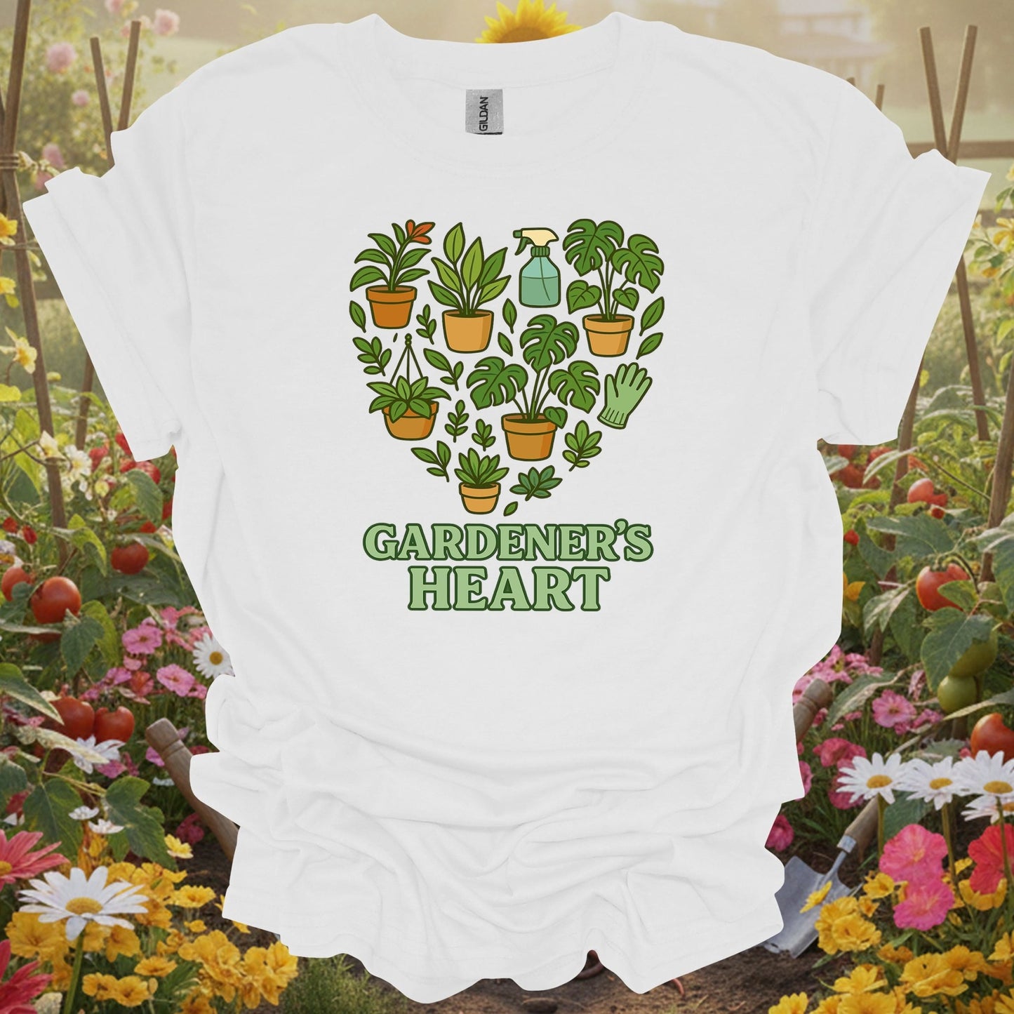 White tee showing gardener's heart houseplant edition monstera for garden hobbyists
