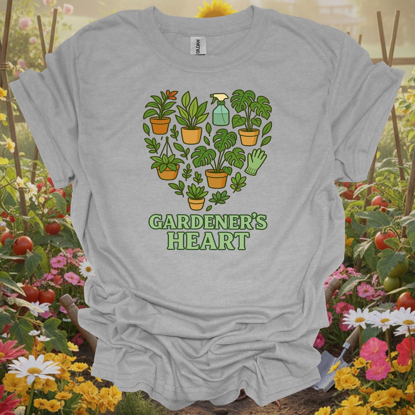 Sport Grey tshirt showing gardener's heart houseplant edition monstera for backyard growers
