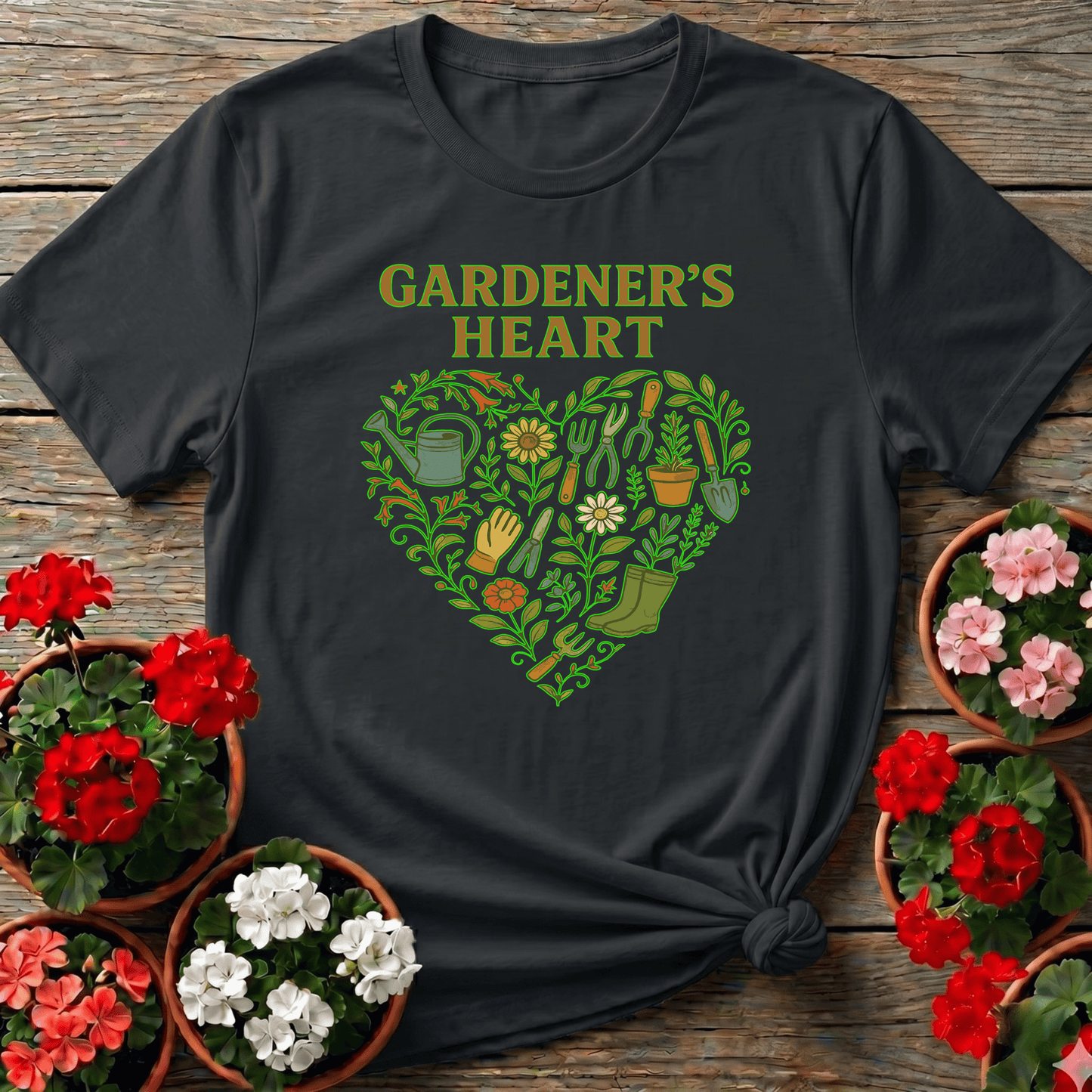 Gardeners Heart Retro Tools and Flowers Heart Tee - GardeningTshirts