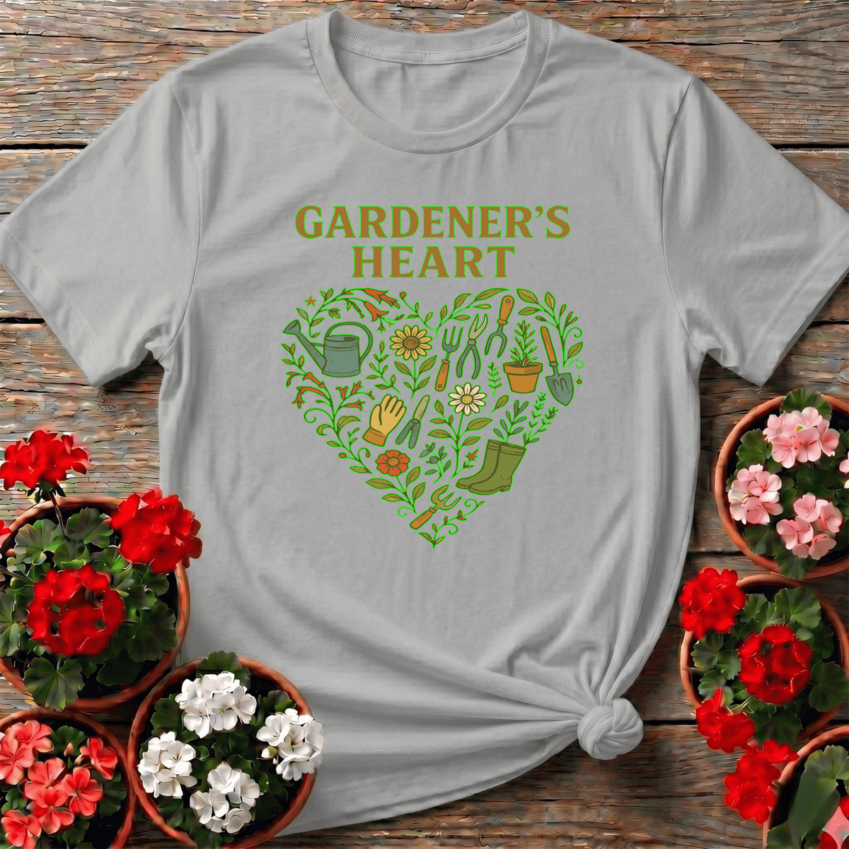 Gardeners Heart Retro Tools and Flowers Heart Tee - GardeningTshirts