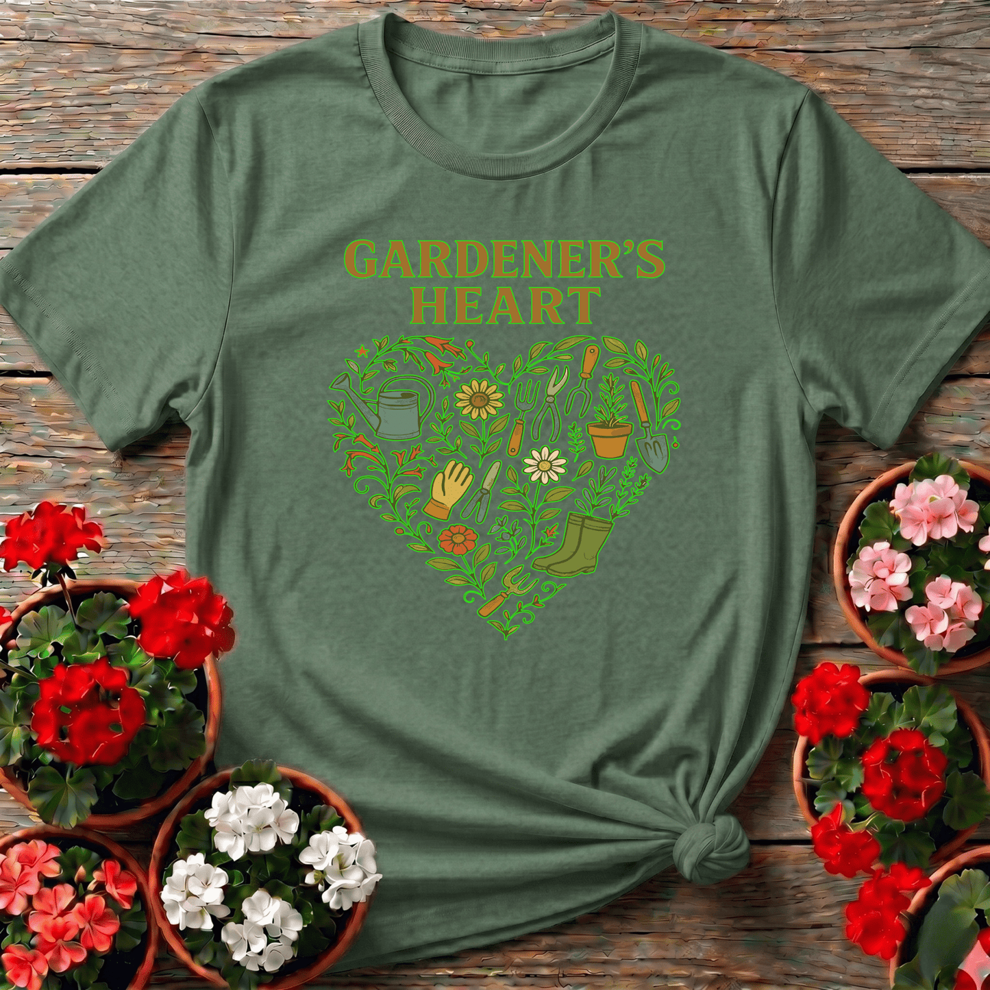 Gardeners Heart Retro Tools and Flowers Heart Tee - GardeningTshirts