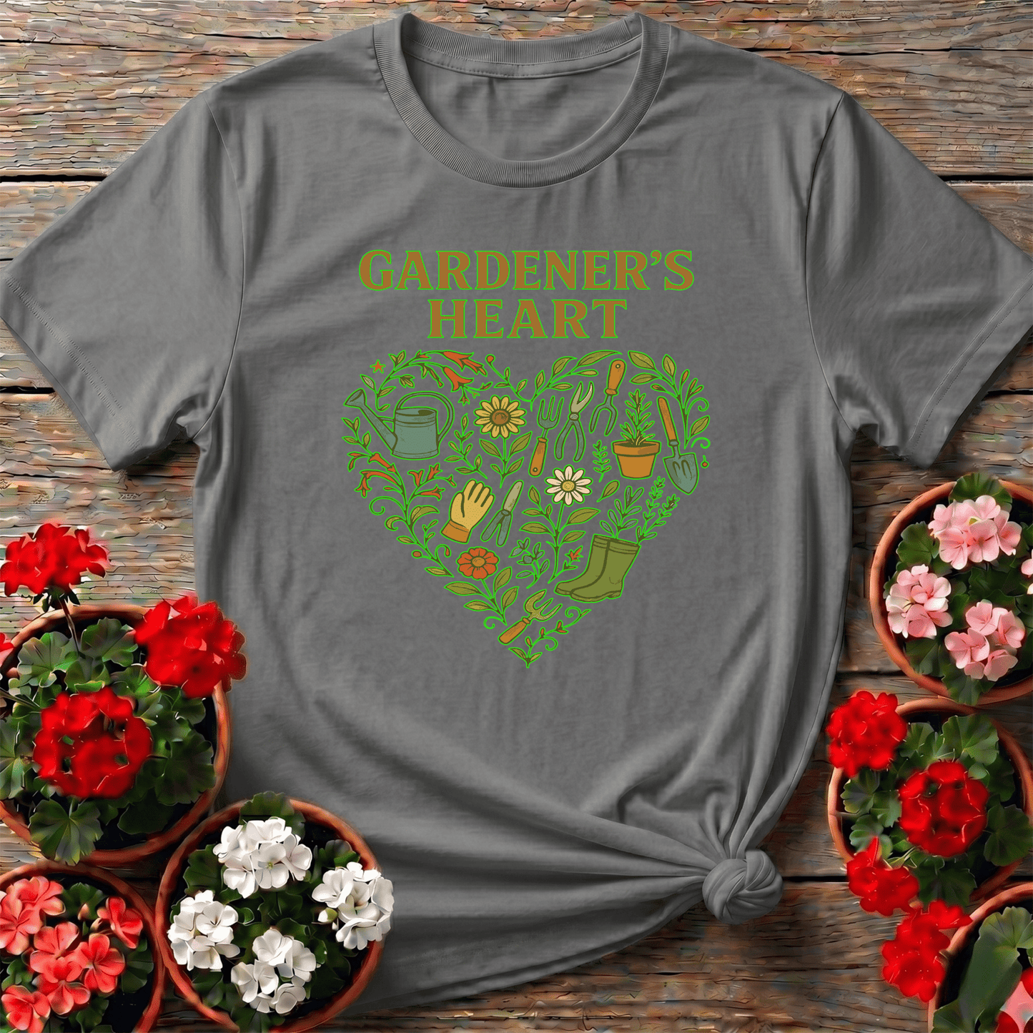 Gardeners Heart Retro Tools and Flowers Heart Tee - GardeningTshirts