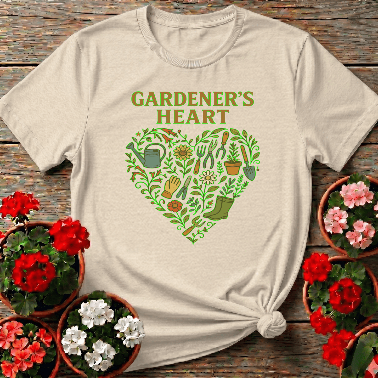Gardeners Heart Retro Tools and Flowers Heart Tee - GardeningTshirts
