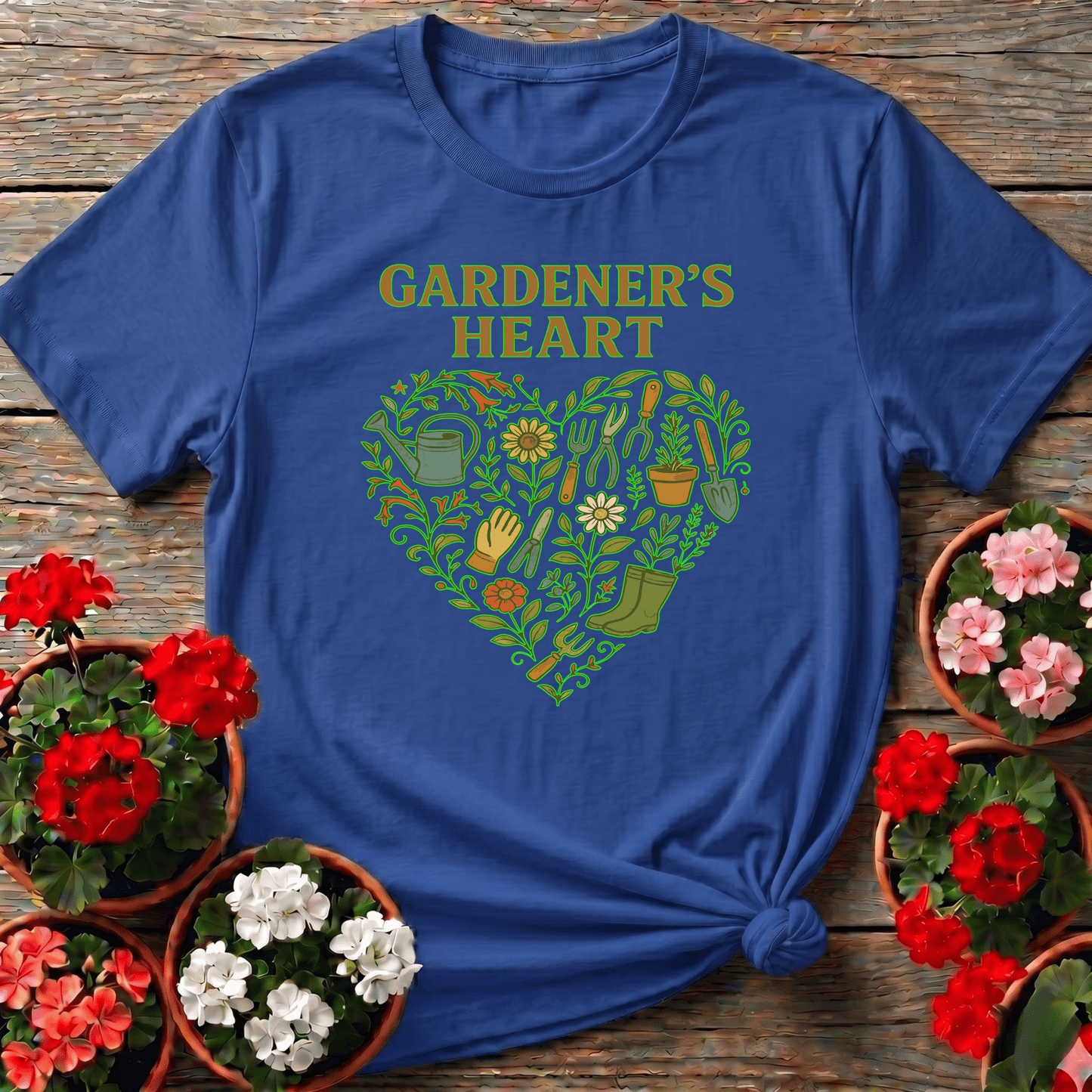 Gardeners Heart Retro Tools and Flowers Heart Tee - GardeningTshirts