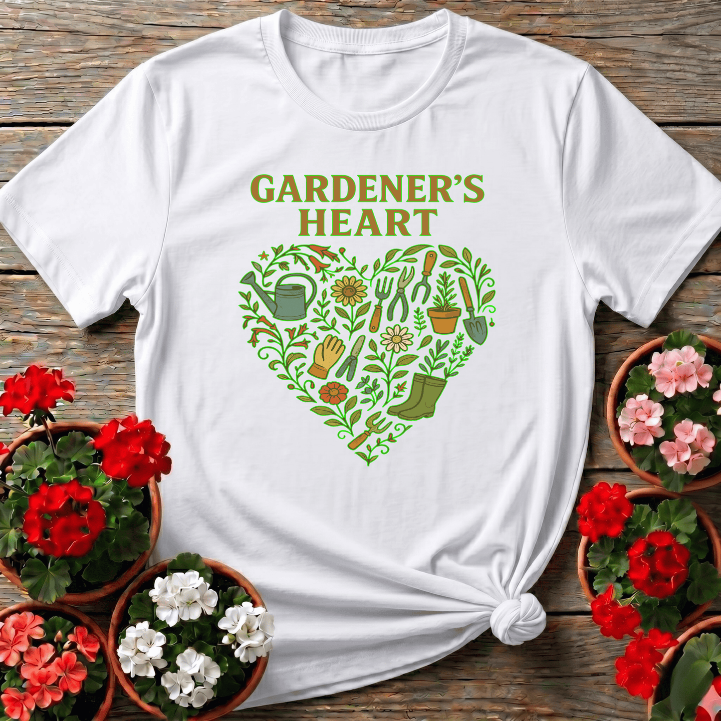 Gardeners Heart Retro Tools and Flowers Heart Tee - GardeningTshirts