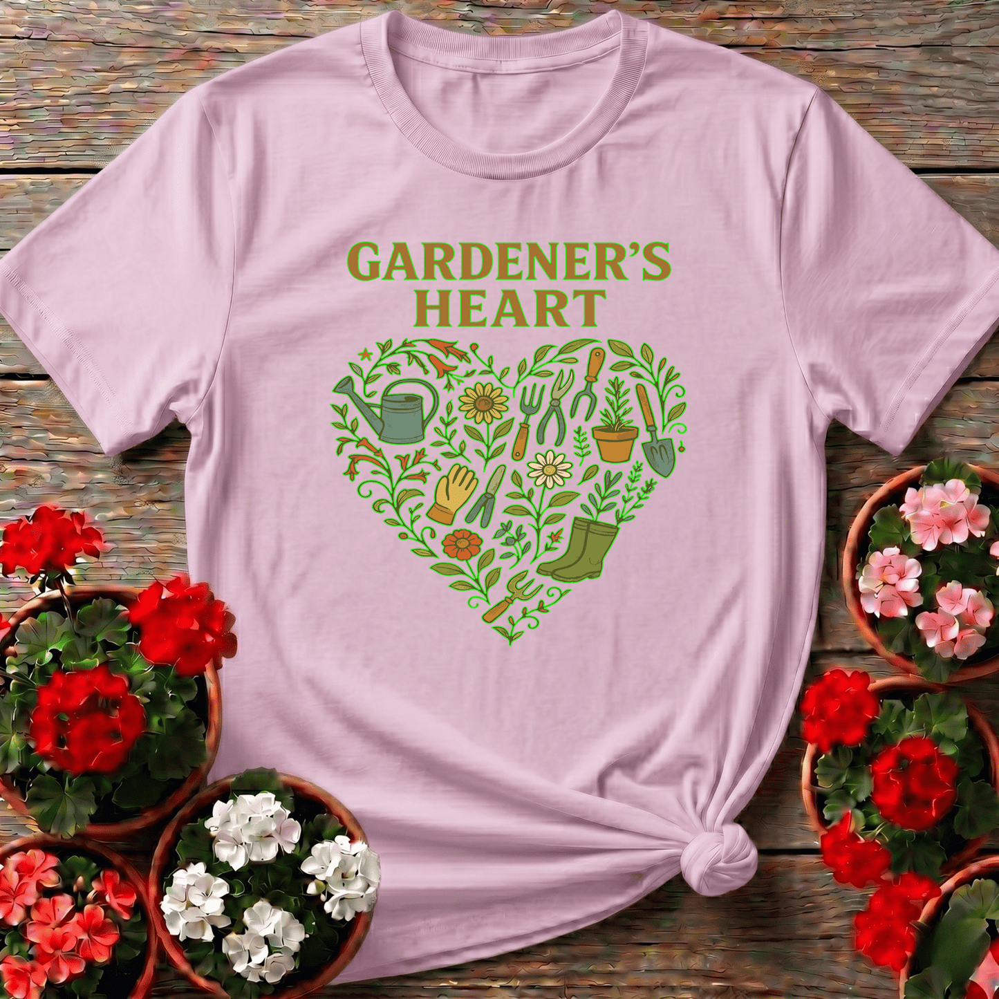 Gardeners Heart Retro Tools and Flowers Heart Tee - GardeningTshirts