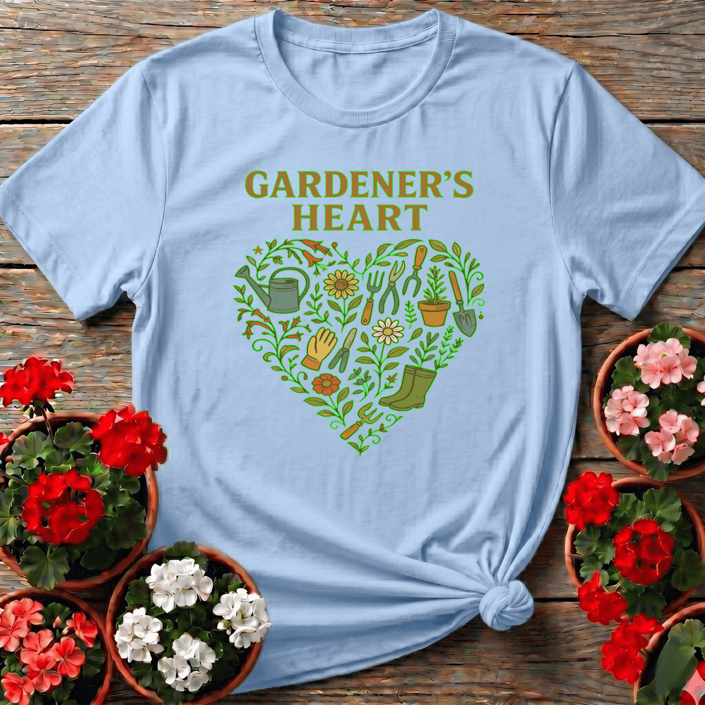 Gardeners Heart Retro Tools and Flowers Heart Tee - GardeningTshirts