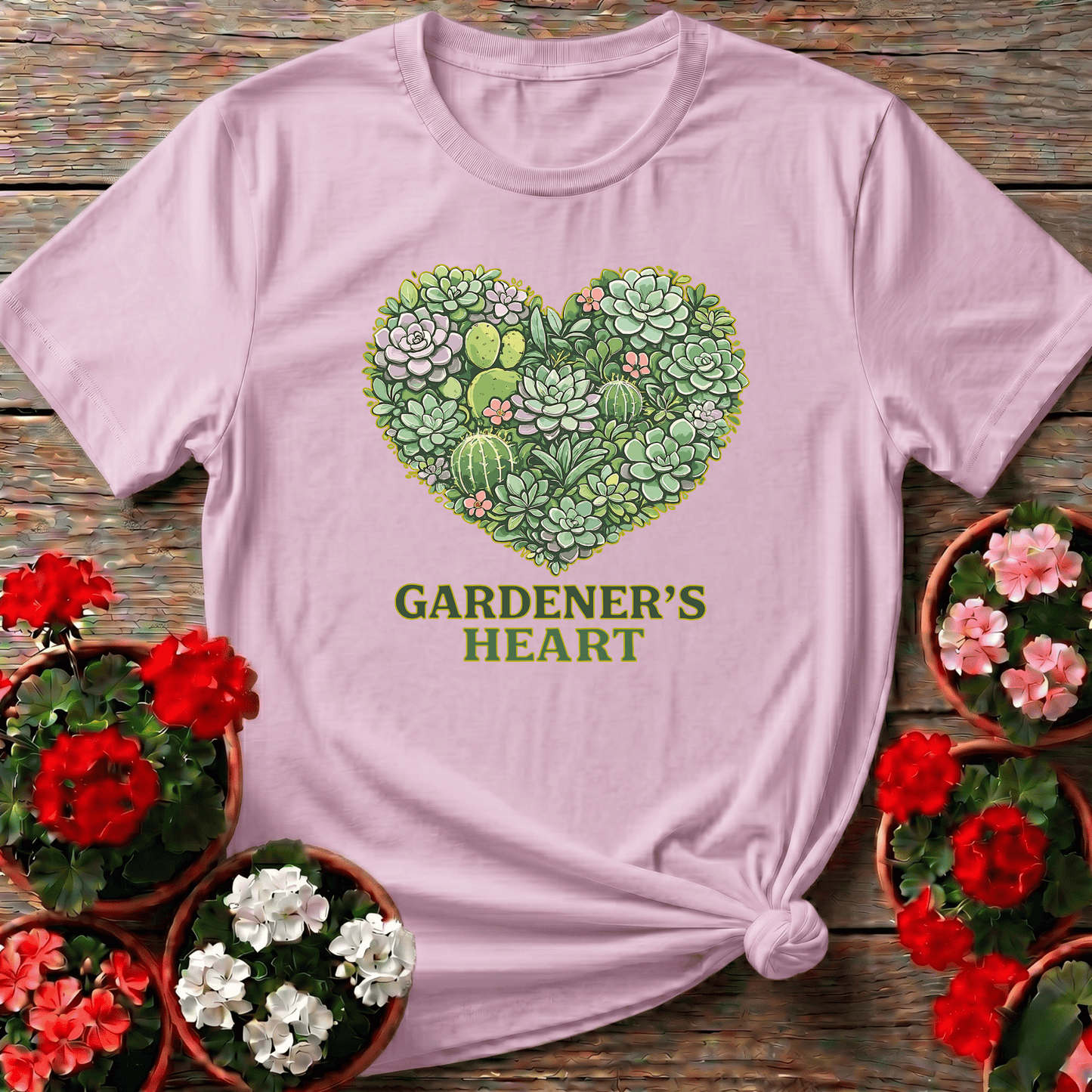 Gardener's Heart Succulent Cactus T-Shirt for Plant Lovers - GardeningTshirts