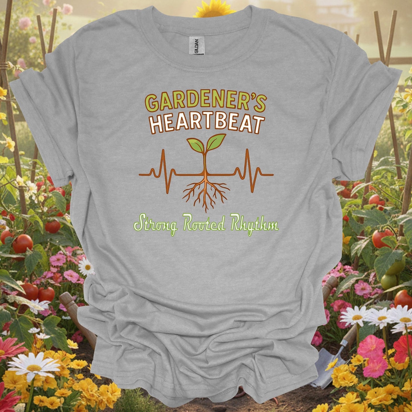 Sport gray tee showing gardeners heartbeat strong rooted rhythm for garden hobbyists