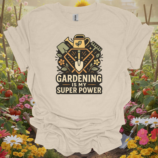 Gardening Is My Super Power Vintage Tool Badge T-Shirt - GardeningTshirts