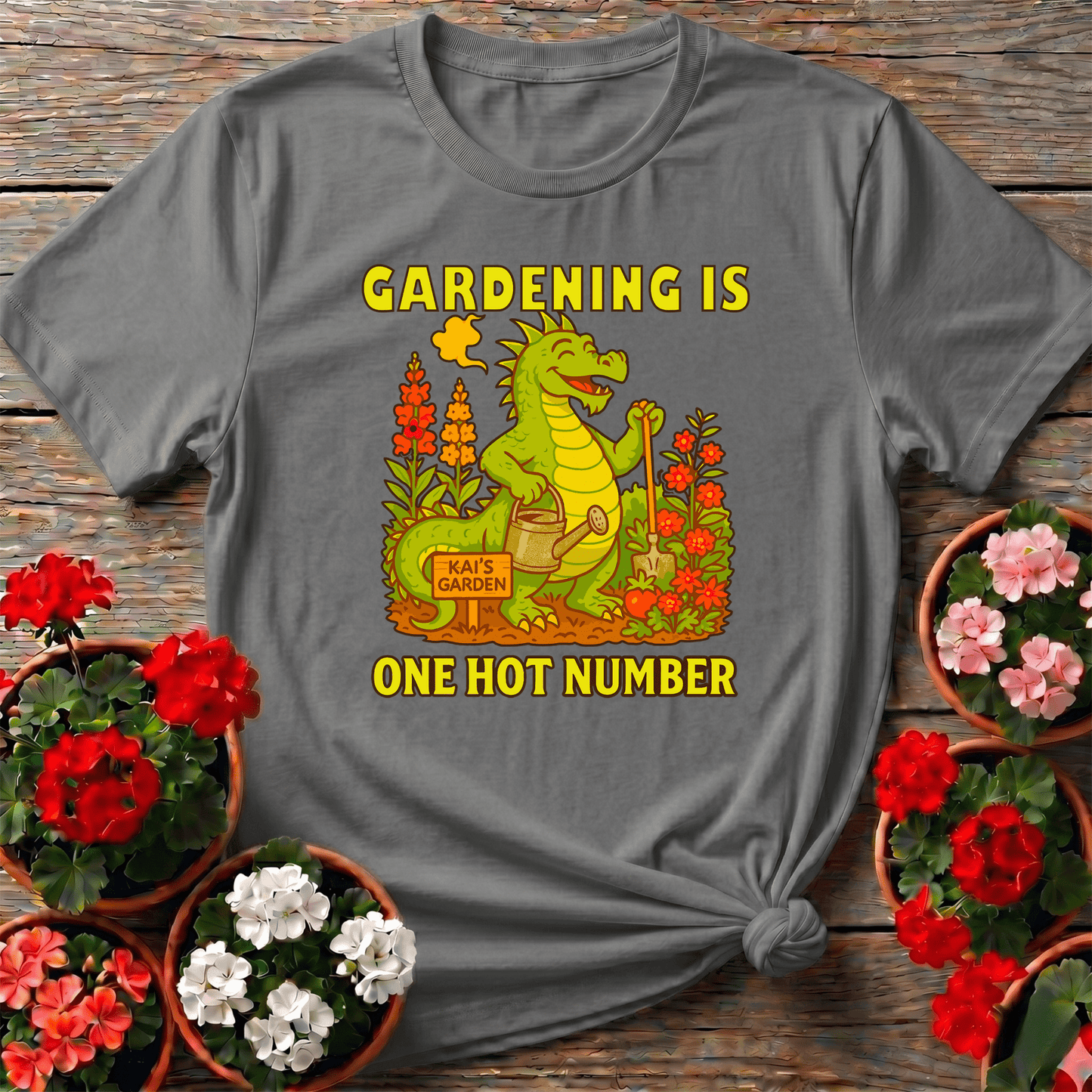 Gardening Is One Hot Number Funny Dragon Garden Tee - GardeningTshirts