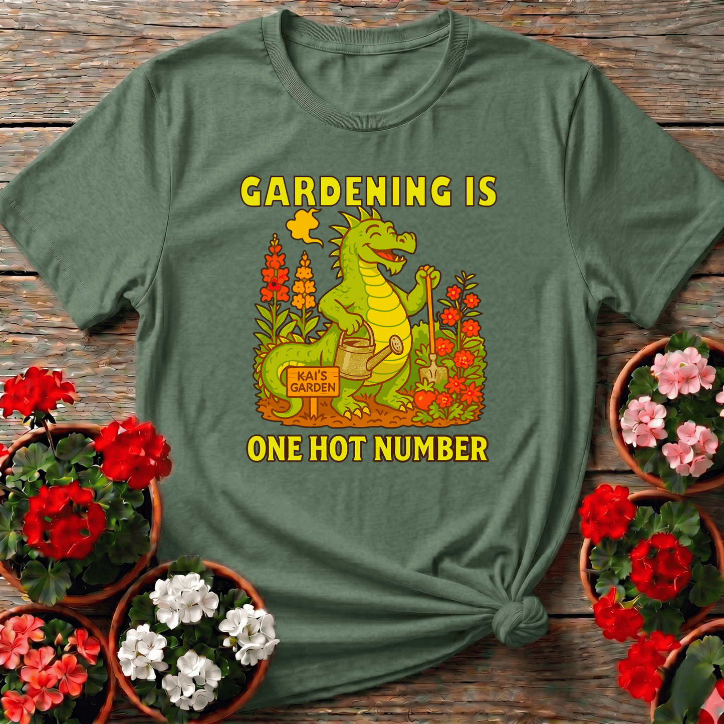 Gardening Is One Hot Number Funny Dragon Garden Tee - GardeningTshirts