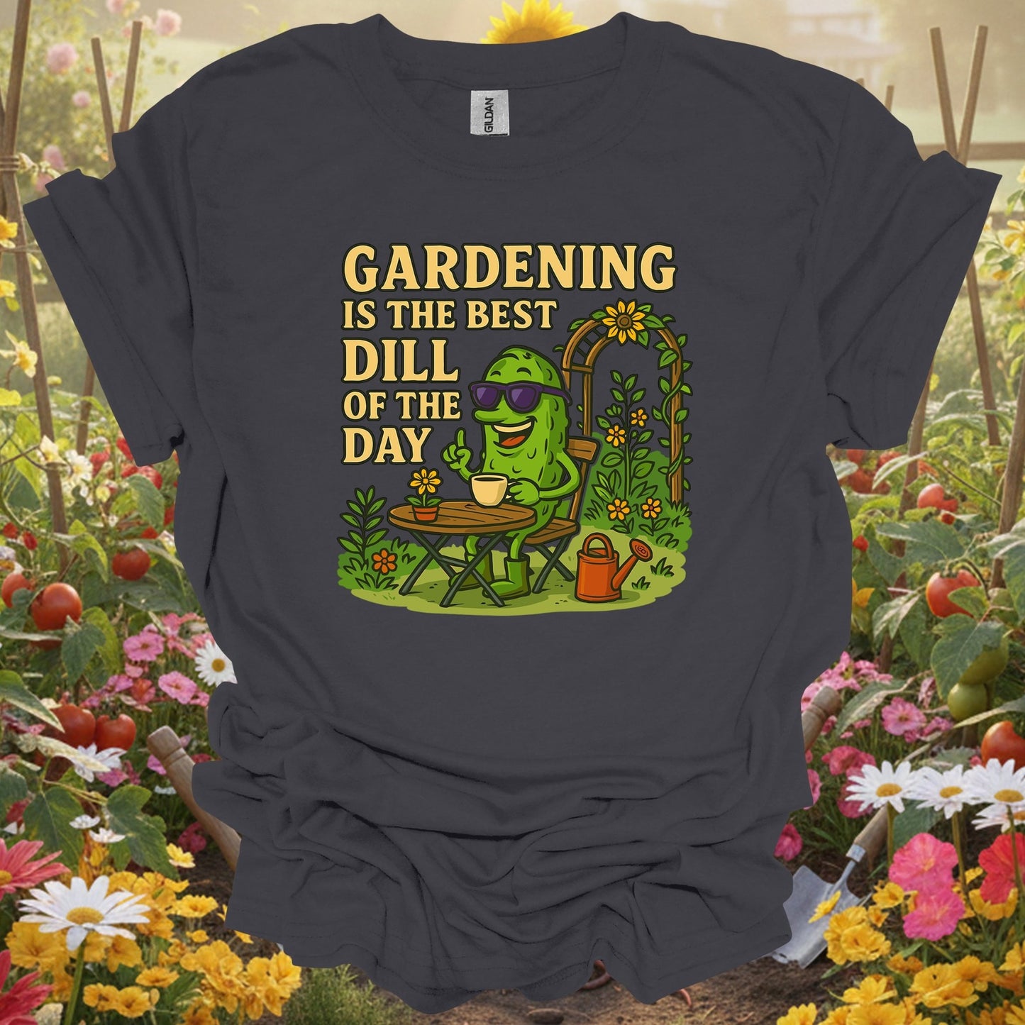 Charcoal tee showing gardening is the best dill of the day funny for plant lovers