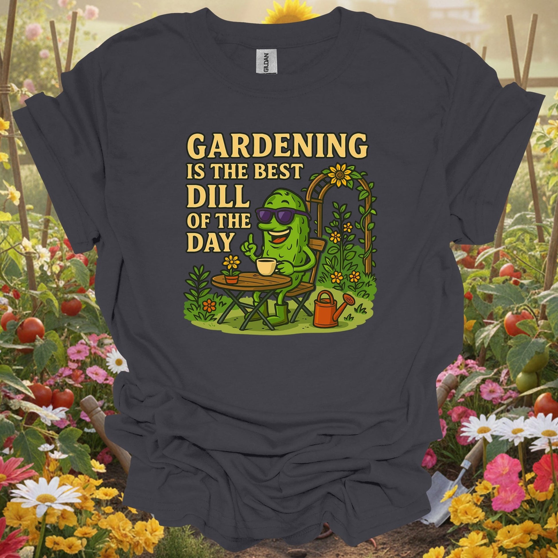Charcoal tee showing gardening is the best dill of the day funny for plant lovers