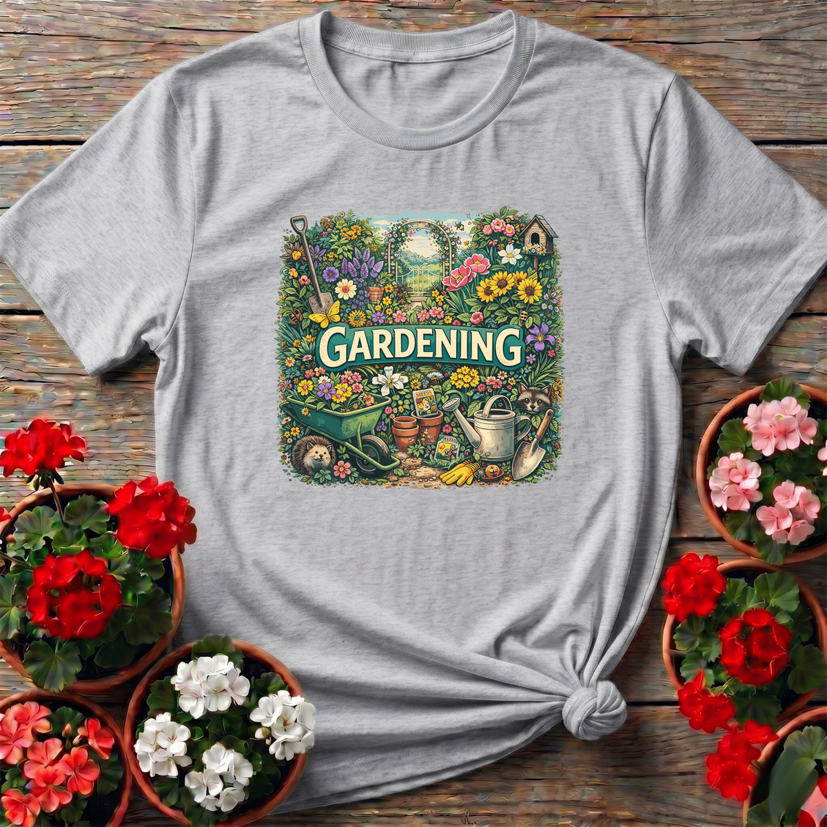 Gardening Maximalist Floral Garden Scene T-Shirt - GardeningTshirts