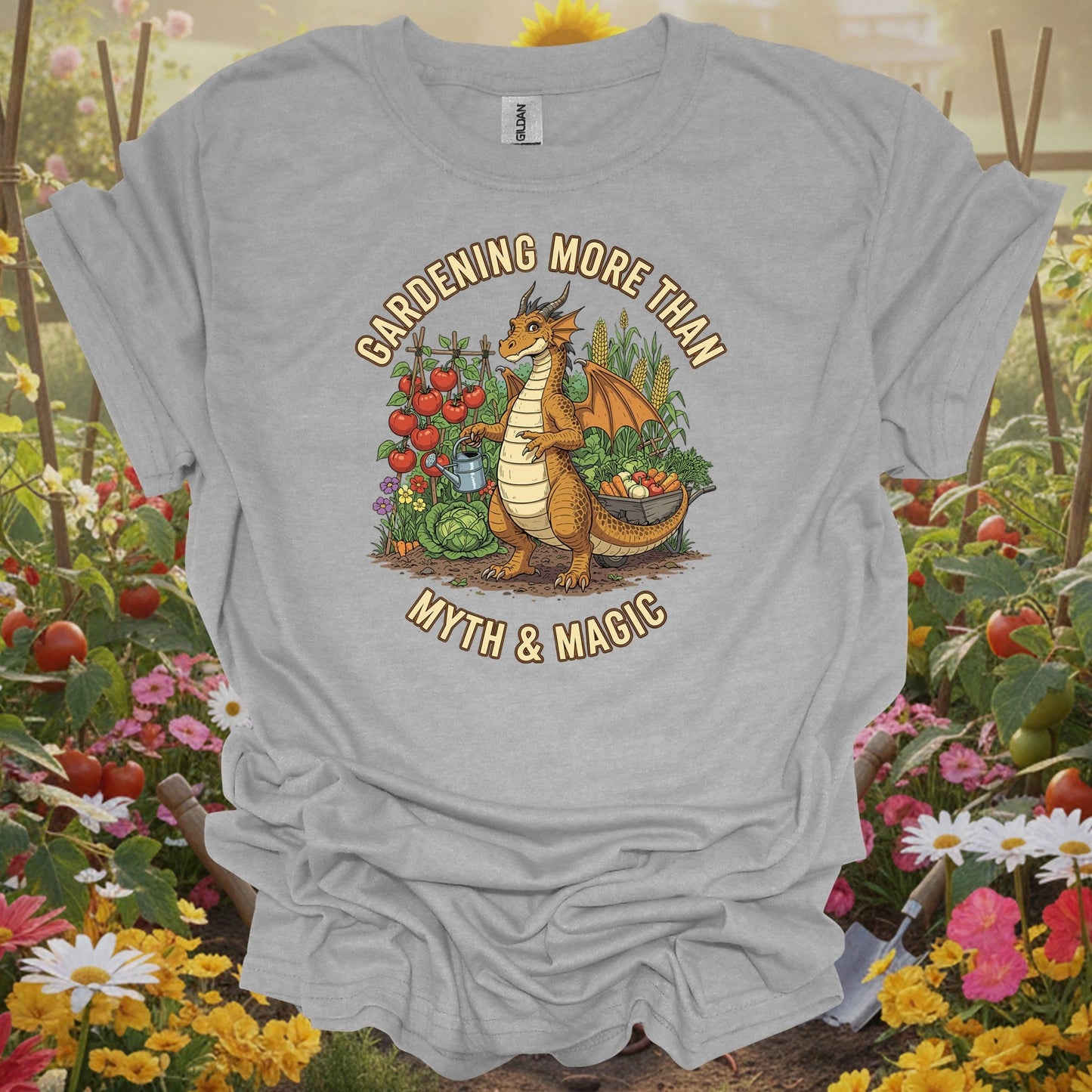 Sport Grey tee showing gardening more than myth magic dragon for garden hobbyists