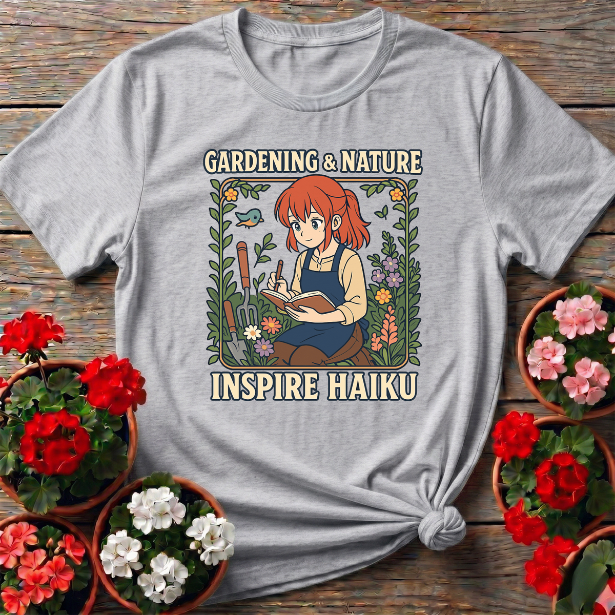 Gardening Nature Inspire Haiku Anime Girl T-shirt - GardeningTshirts